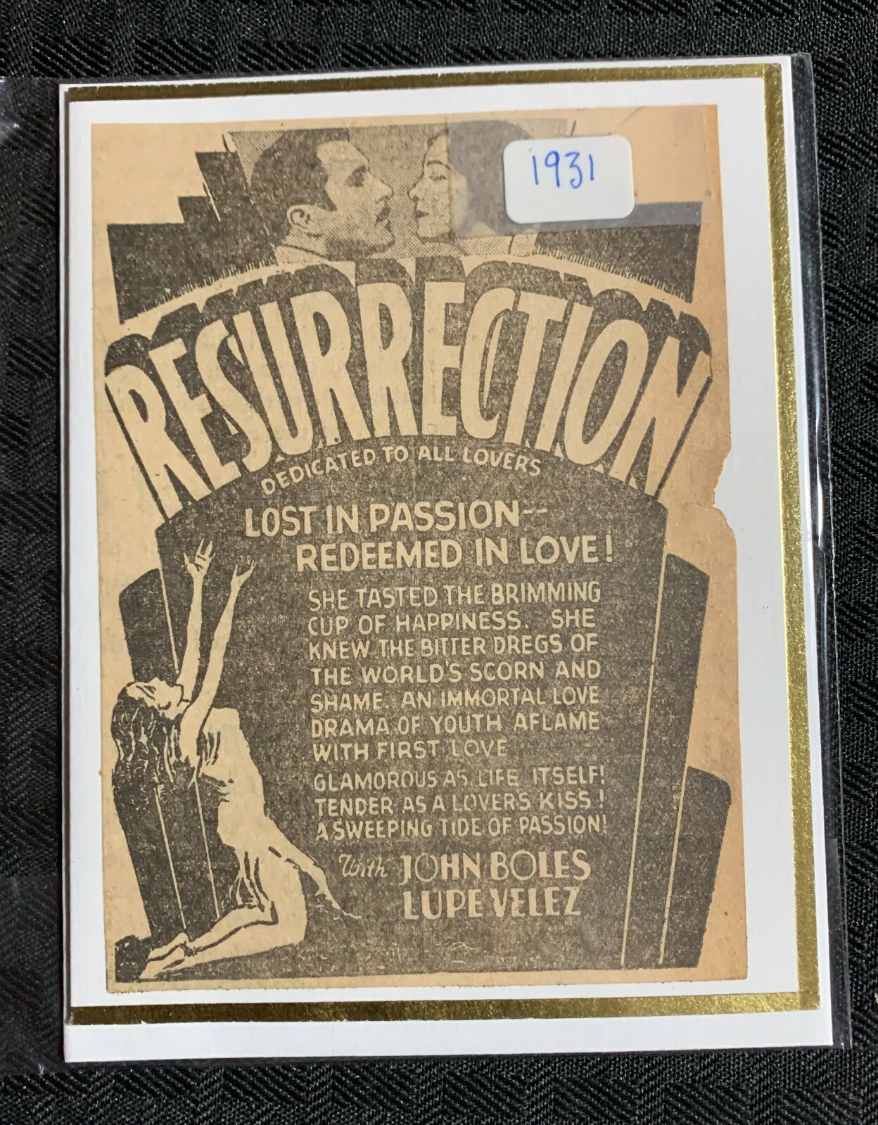 1931 RESURRECTION Lost in Passion 4.5×6″ Print Ad Note Card w/ Envelope