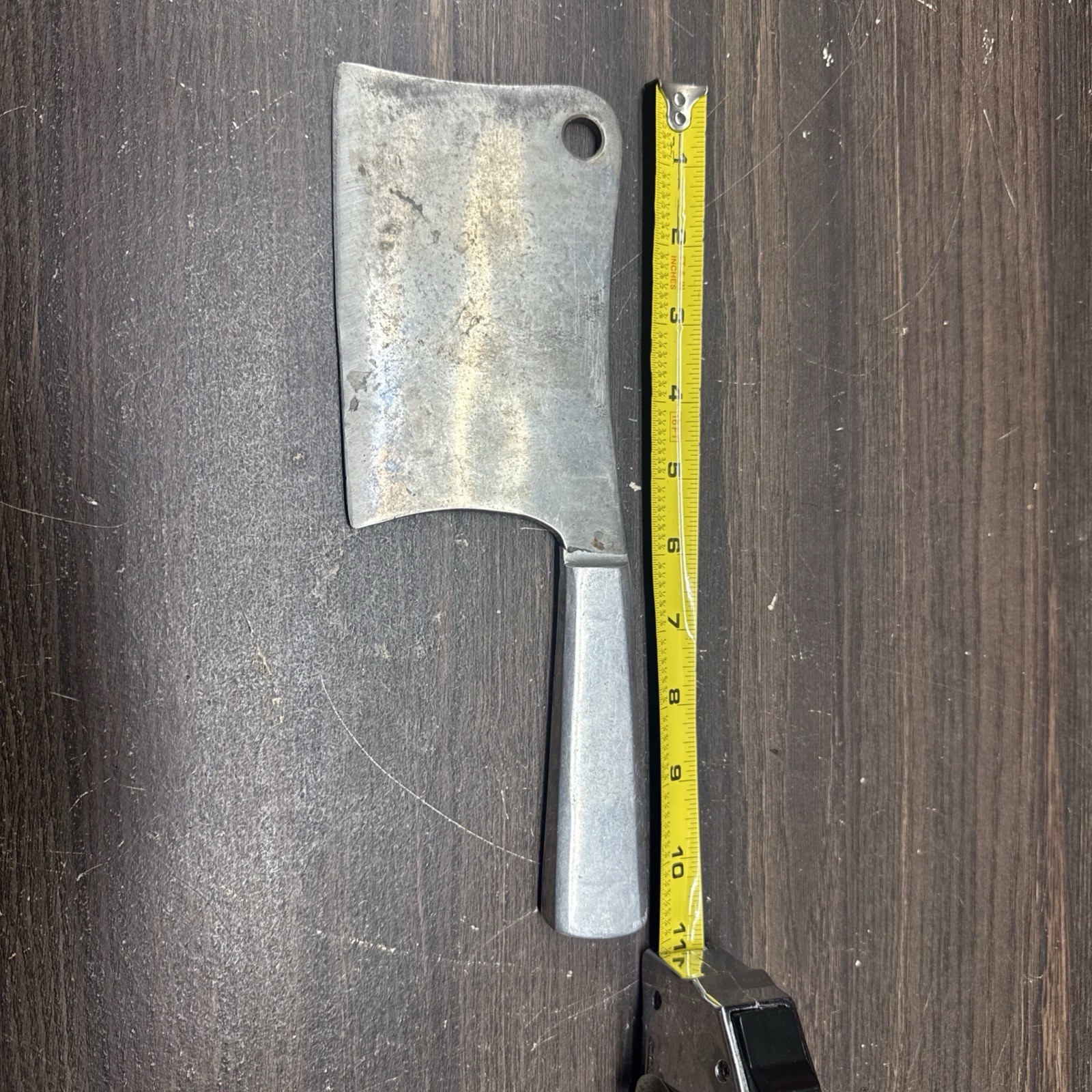 vintage carbon steel 10.5 inch cleaver with metal handle Hog Splitter rare