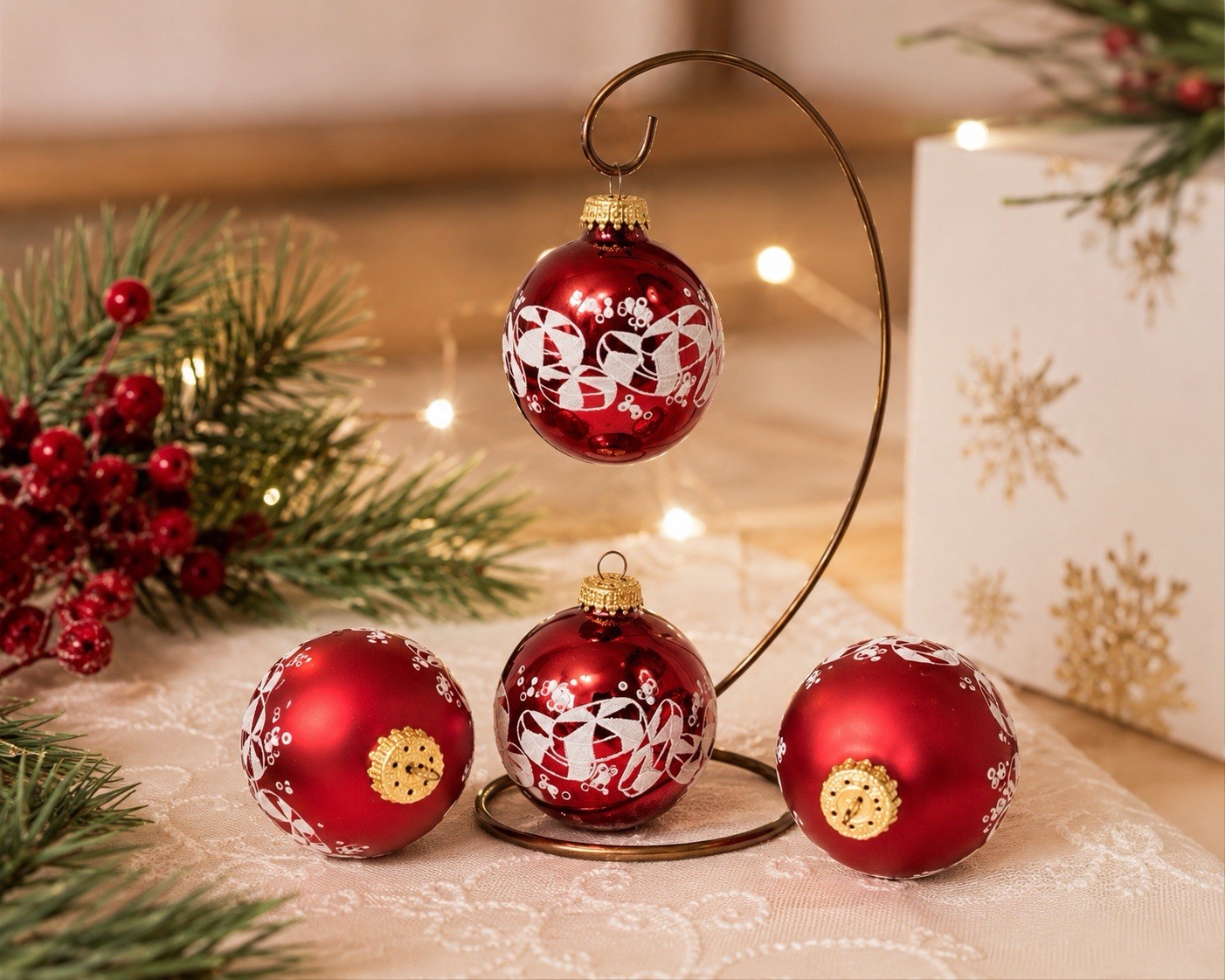 Christmas by Krebs Vintage Blown Glass Ornaments Set of 4 Red Peppermint Balls