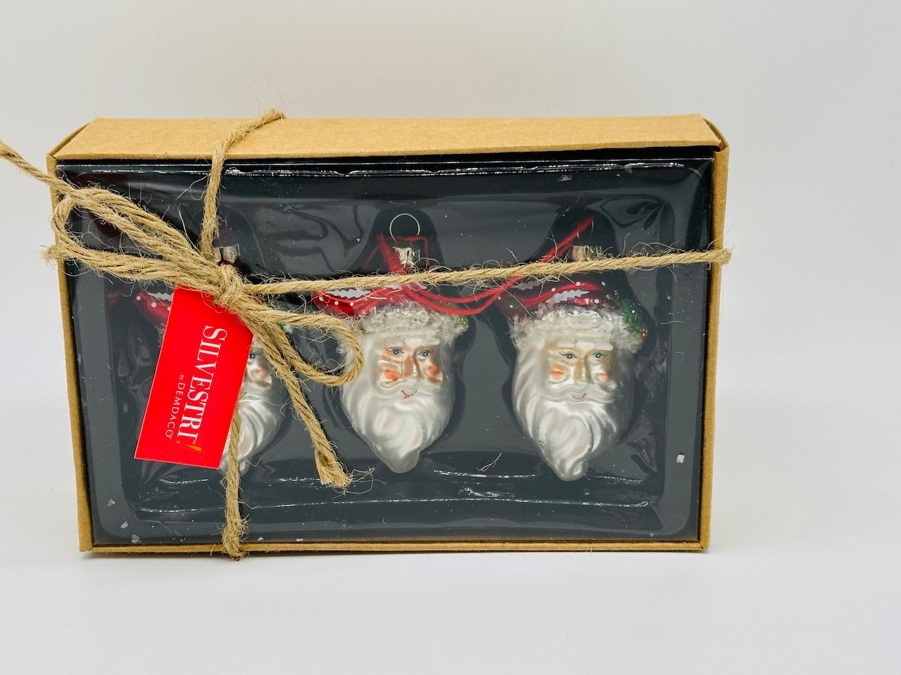 Silvestri Demdaco Set of 3 Glass Santa Claus Christmas Ornaments Kate McRostie