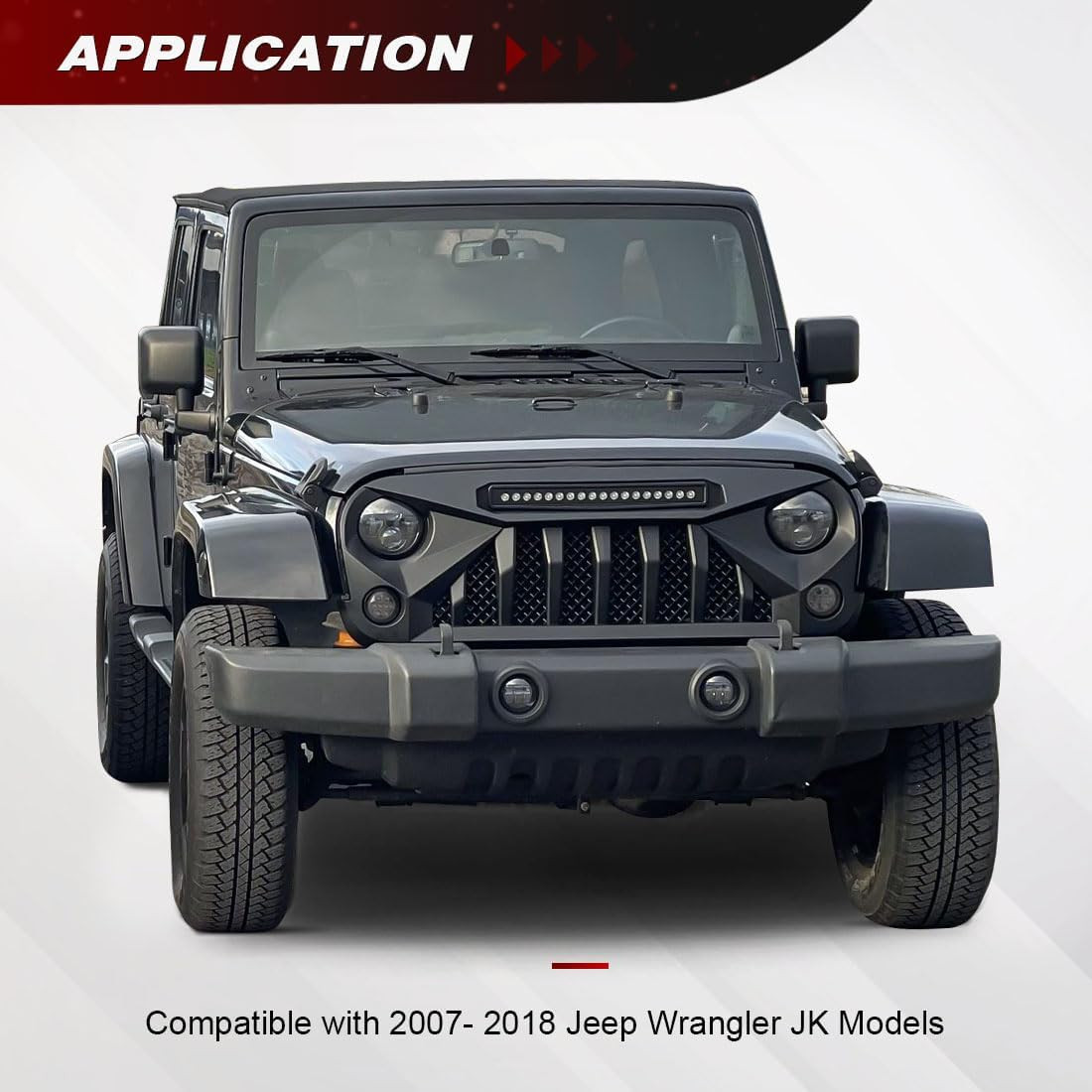 Front Grille with Offroad Lights Compatible with 2007-2018 Jeep Wrangler Rubicon