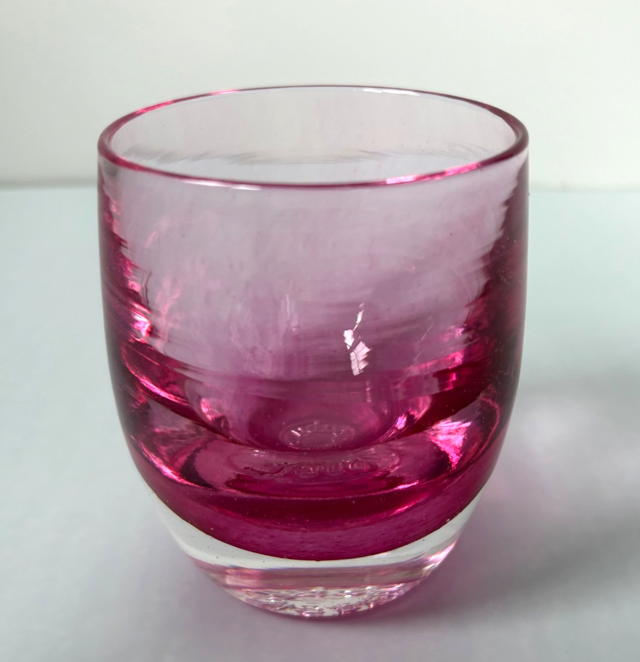 Pink Glassy Baby Pre Trisklelion Vibrant Pink Clear Votive Candle Holder