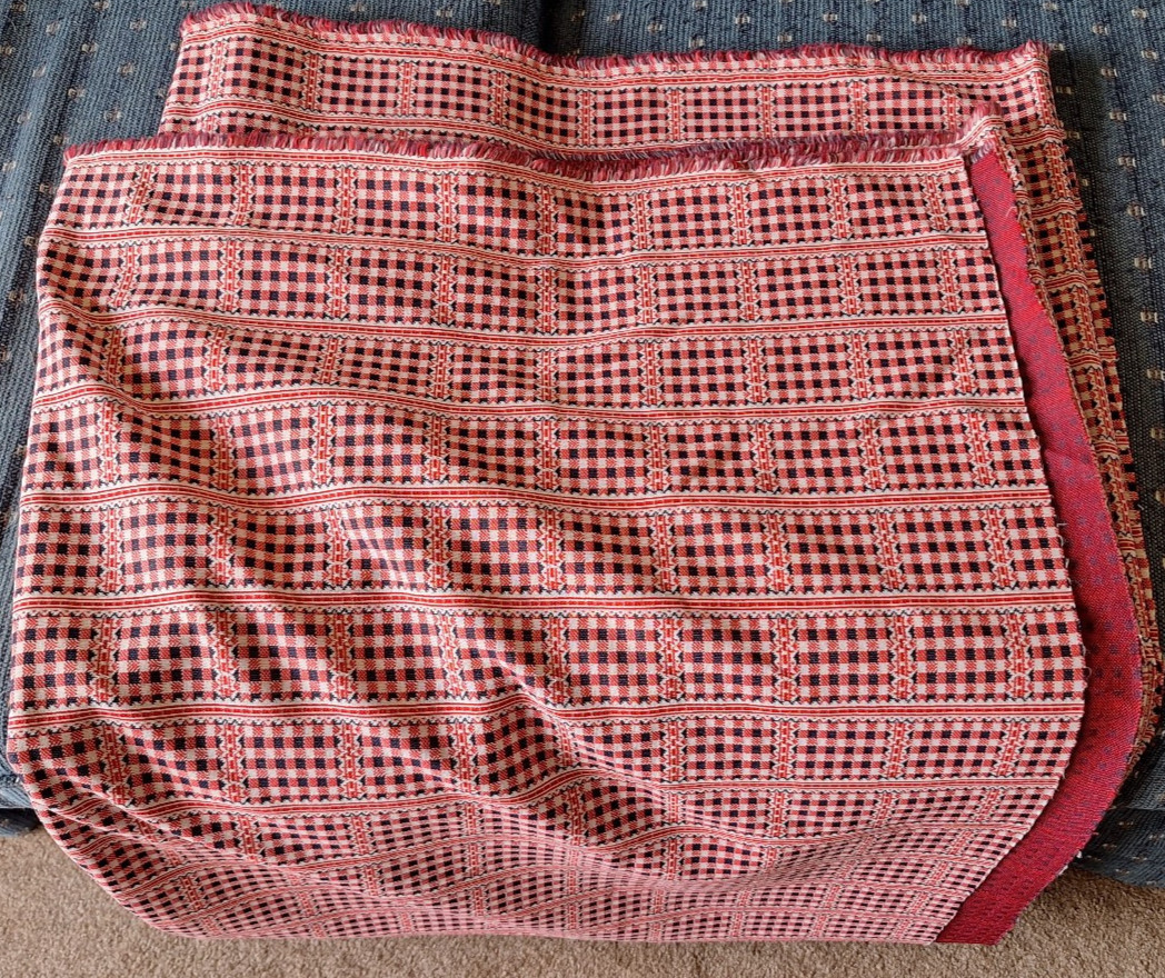 Vintage Double Knit Polyester Red White and Blue Fabric 2.5yd x 60″ Tablecloth