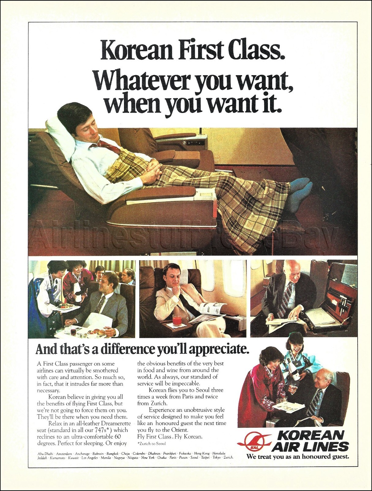 1981 KAL KOREAN AIR LINES Stewardess BOEING 747 DREAMERETTE SEAT ad advert