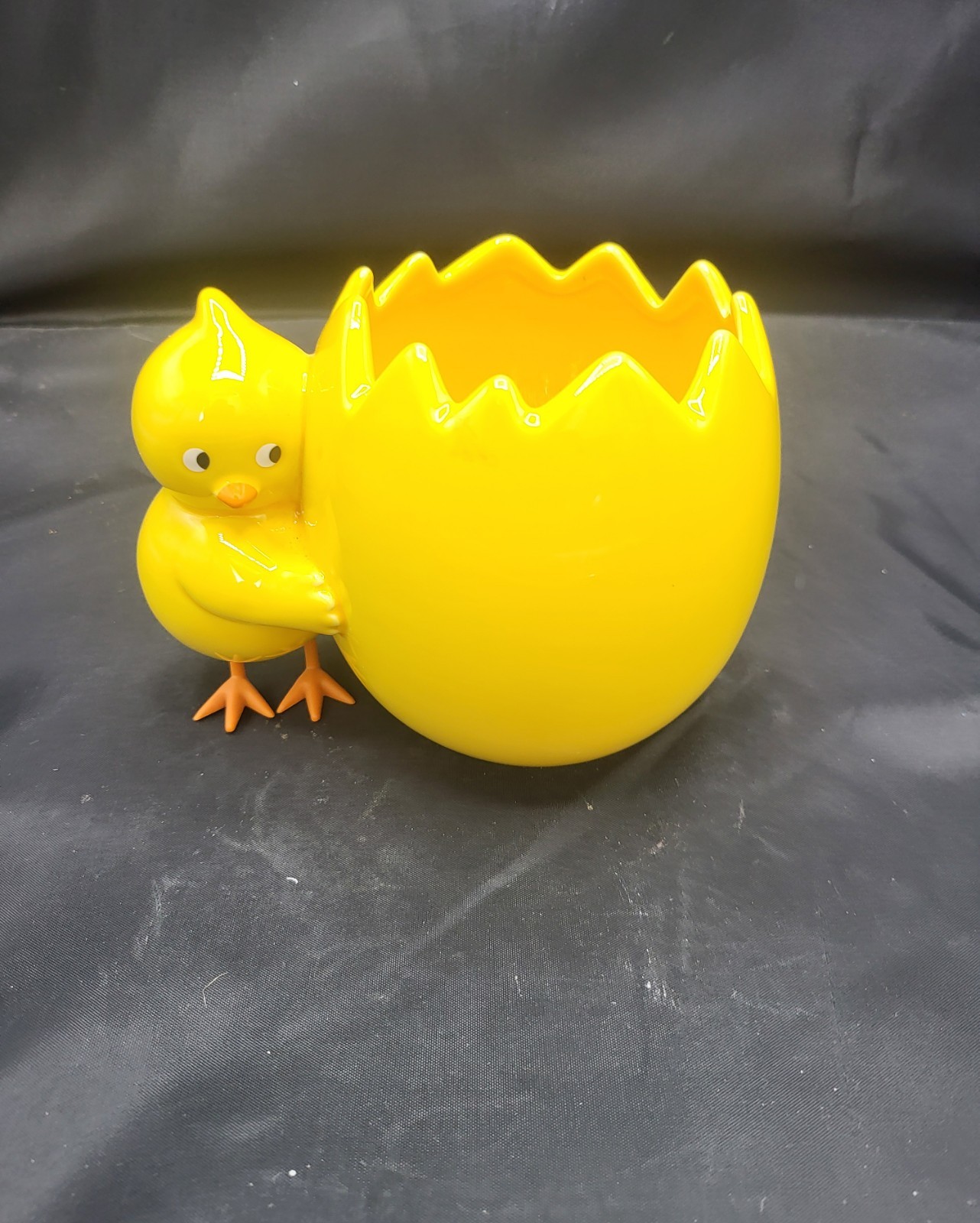 Vintage Teleflora Gift Yellow Chick Hugging Cracked Egg Vase/Planter/Candy Dish