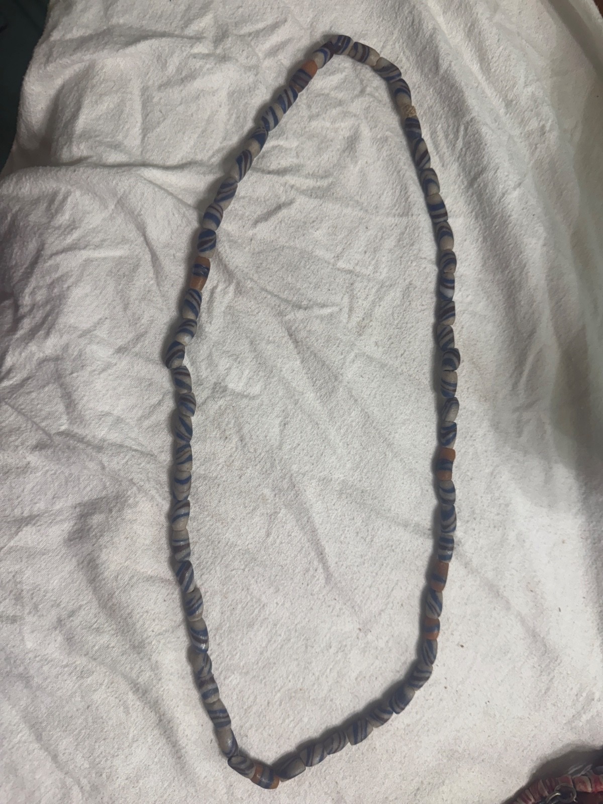 Vintage African Trade Beads Striped Glass Skunk Bead Strand Old Tribal Handmade