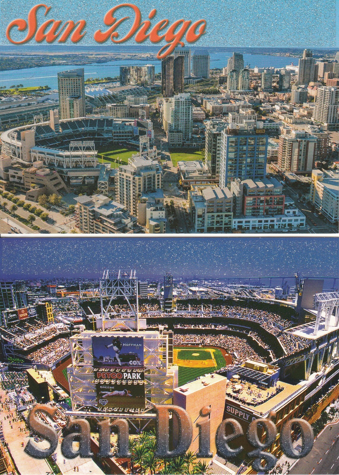 (2) Uncommon San Diego Padres Petco Park Baseball Stadium ‘Glitter’ Postcards #1
