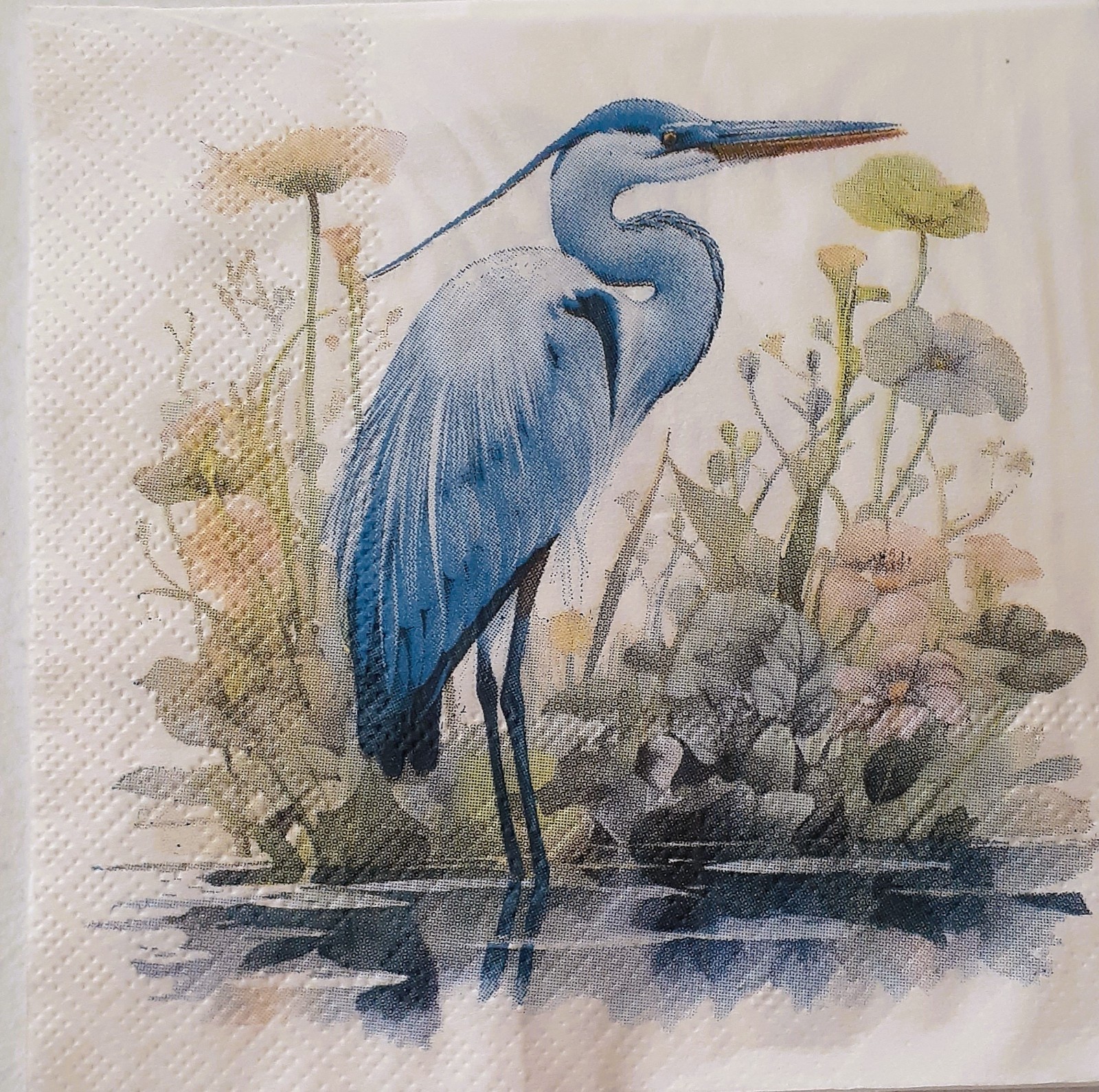 2 individual Paper Decoupage BEVERAGE NAPKINS -TROPICAL BIRD BLUE HERON EGRET