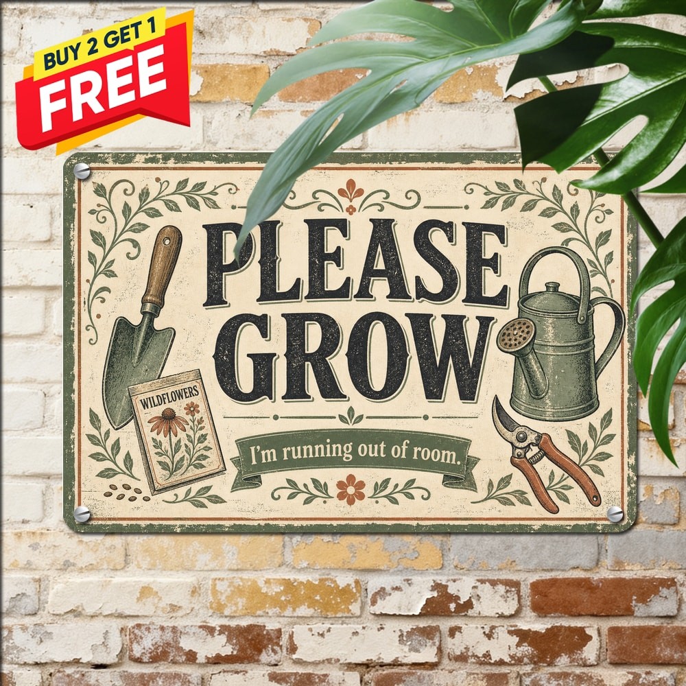 Please Grow Funny Quote Gardening Plant Lover Patio Yard Metal Tin Sign