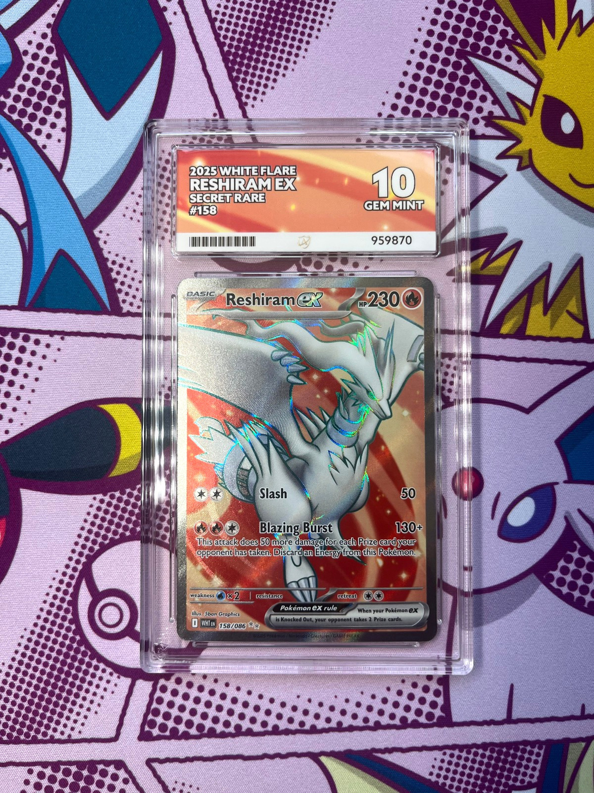 Pokemon TCG – Reshiram ex 158/086 – White Flare – Full Art – Graded – ACE 10