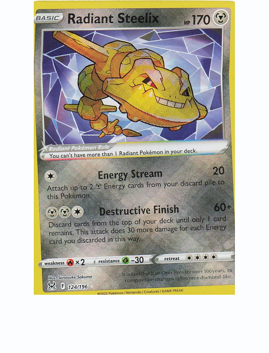 RADIANT STEELIX 124/196 Radiant Rare LOST ORIGIN Pokemon Holo Near Mint