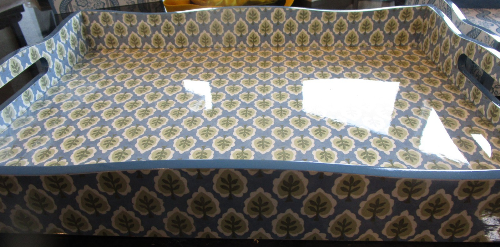 Mark and Graham blue white green handled serving tray vendor sample