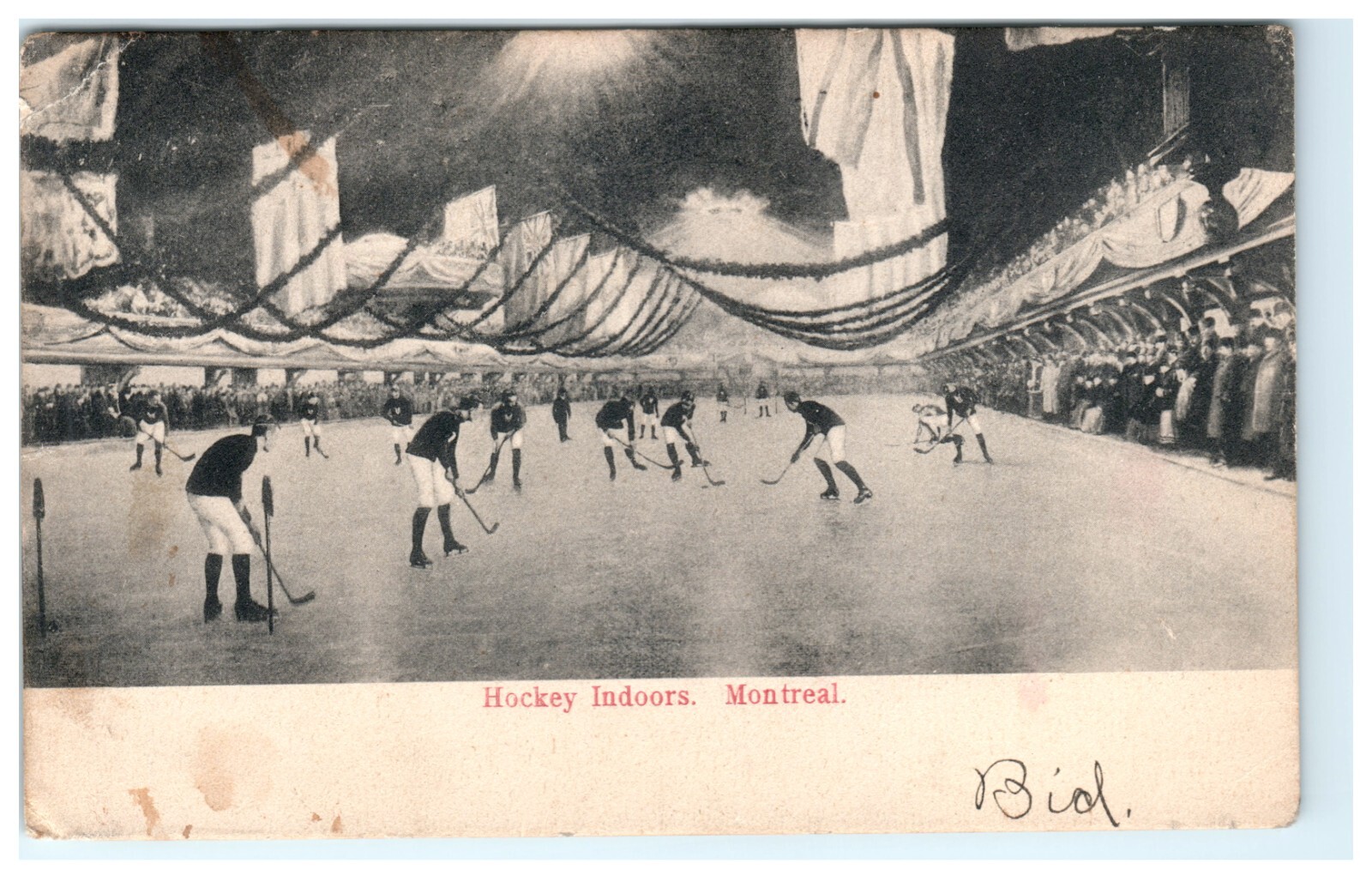 1908 Hockey Indoors Montreal Canada Quebec Early Postcard Sports