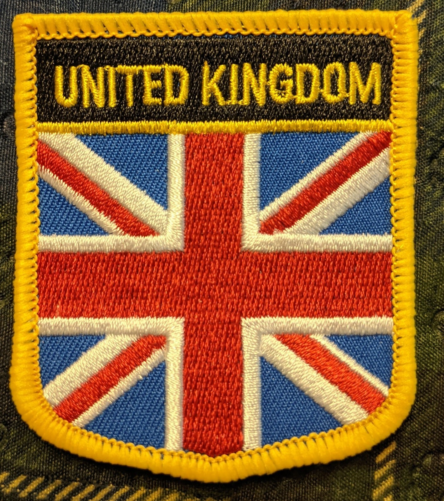 United Kingdom Flag Shield British Flag Yellow Border Embroidered Biker Patch