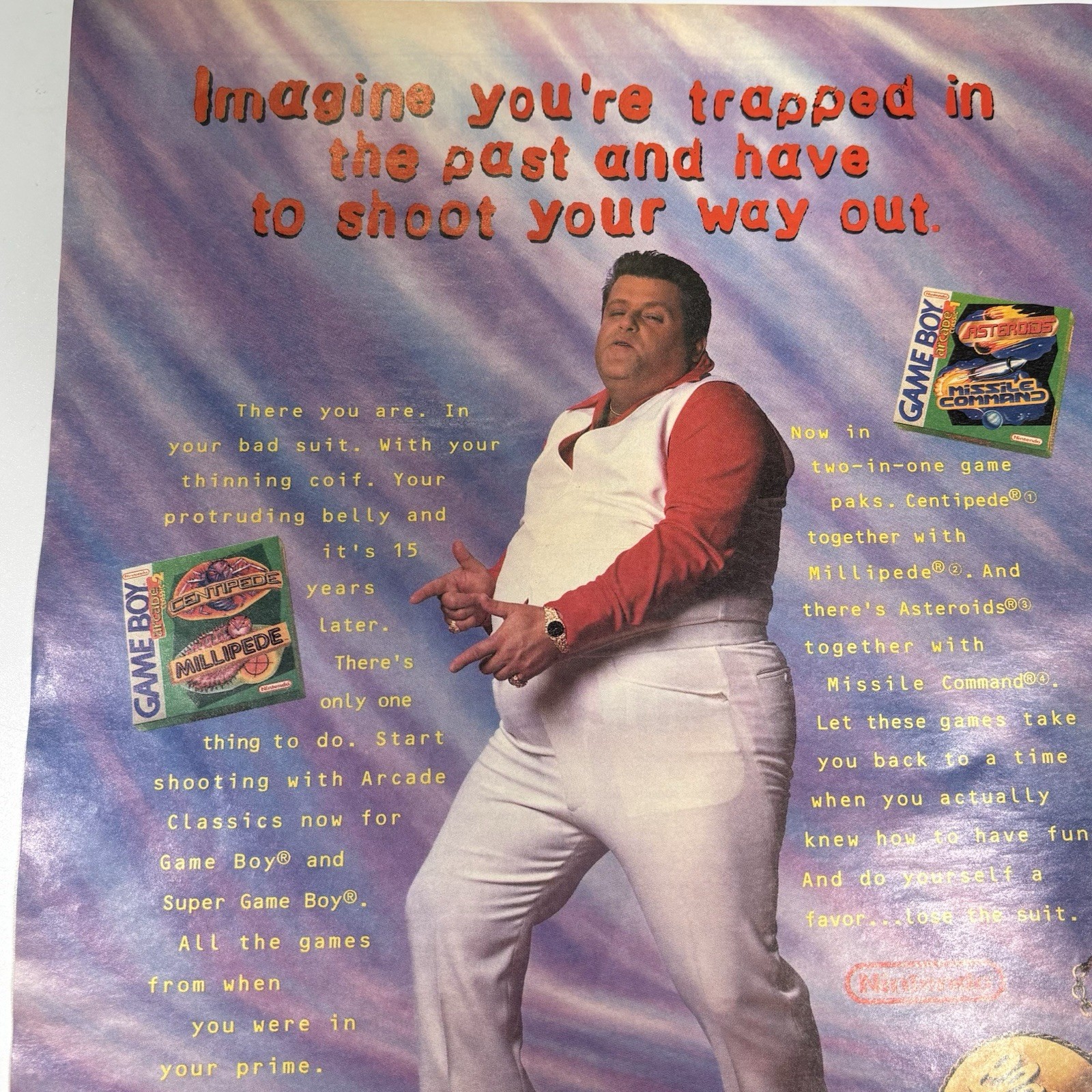Nintendo Super Game Boy Wall Decor Print Ad 1995 Fat Man Dancing Shoot Your Way