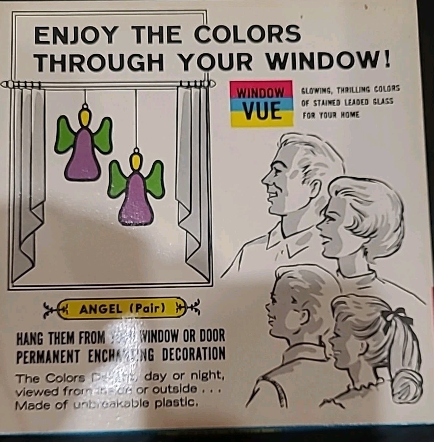 Vintage NOS 1964 Floralier Co Pair Angel Window Vue Suncatchers #666 Hong Kong