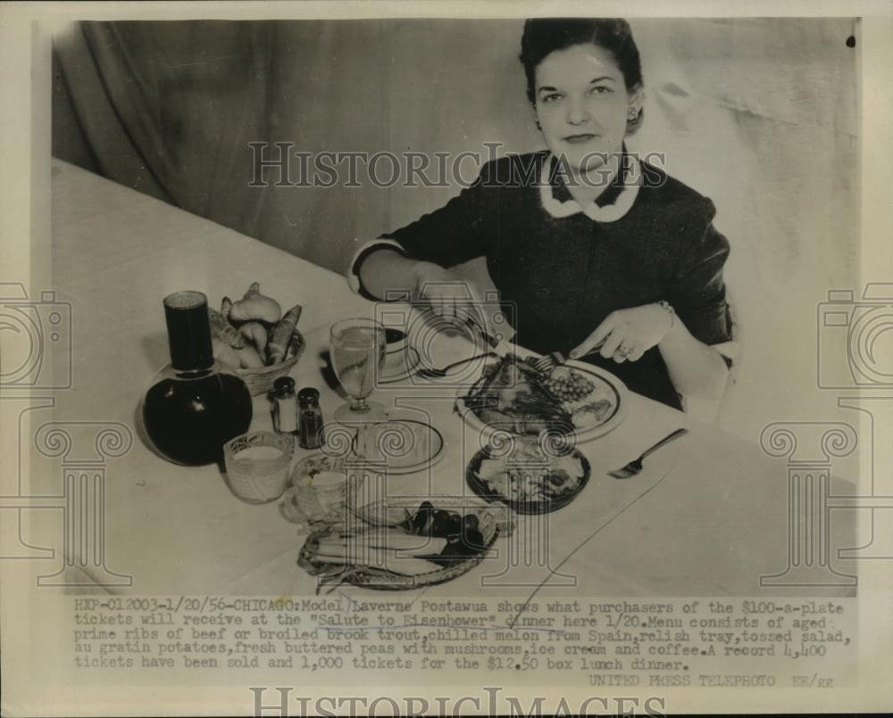 1956 Press Photo Model Laverne Postawua for “Salute to Eisenhowser” Dinner