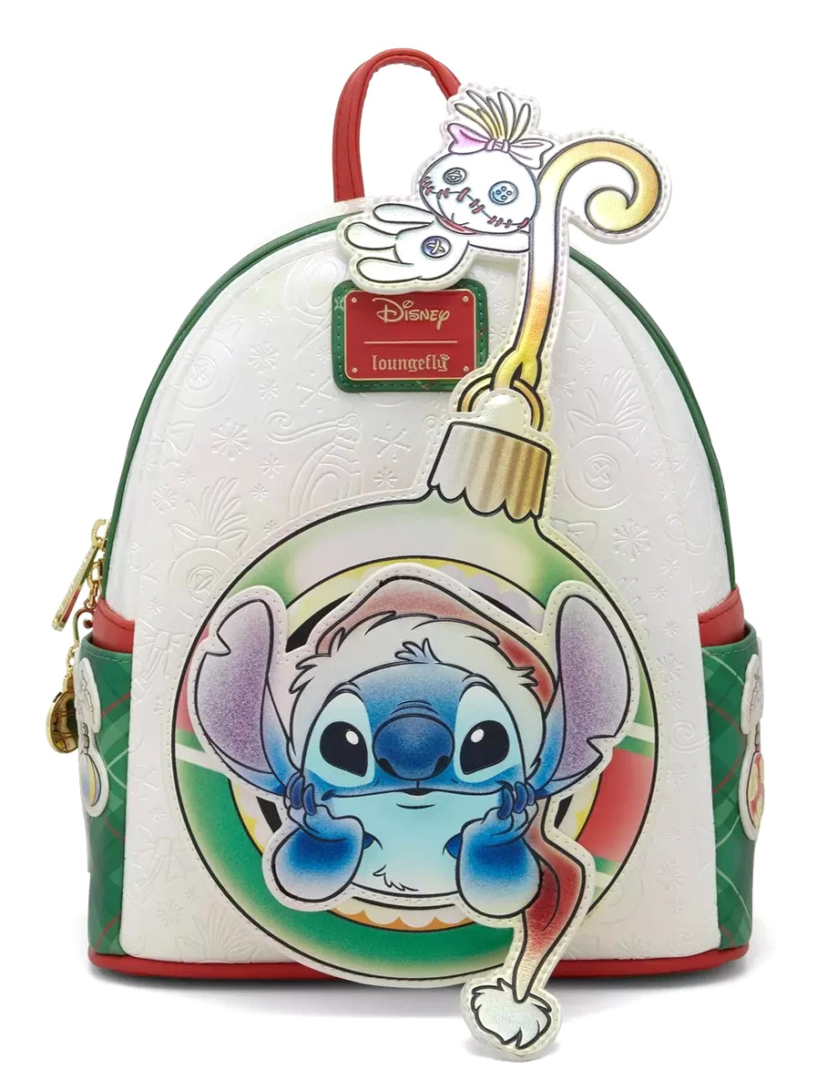 NEW Disney Loungefly STITCH & Scrump Iridescent White Holiday Ornament Backpack
