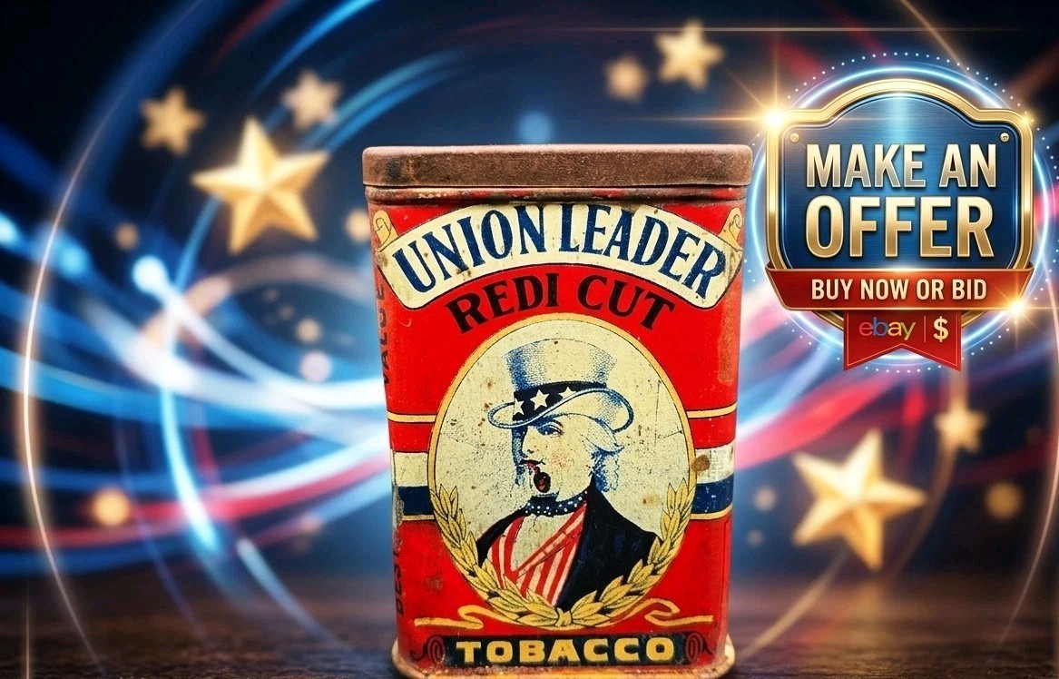 Vintage Union Leader Redi Cut Tobacco Tin Uncle Sam Patriotic Pocket Tin Rare