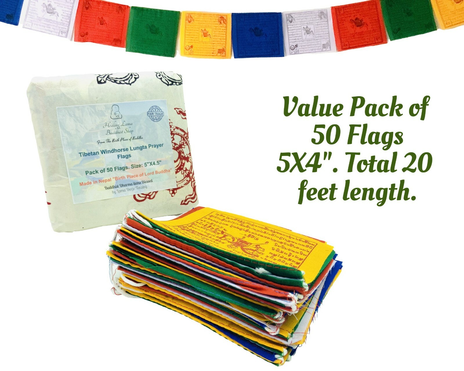 Original Tibetan Windhorse 5″ Prayer Flags Authentic Buddhist Flags Blessed.