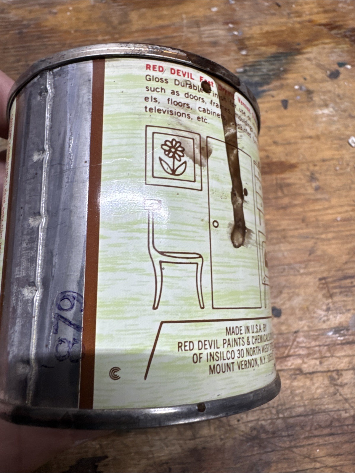 Vintage Red Devil Polyurethane Varnish Stain Can American Walnut