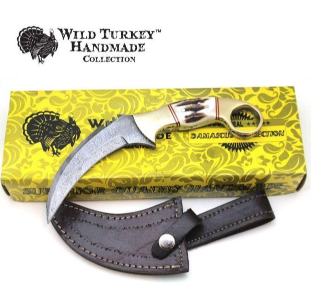 Wild Turkey Handmade Damascus Fix Blade Karambit