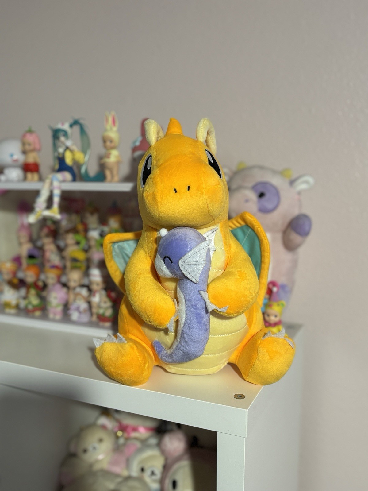 Dragonite Holding Baby Dratini Collectible Pokemon Plush Stuffed Animal