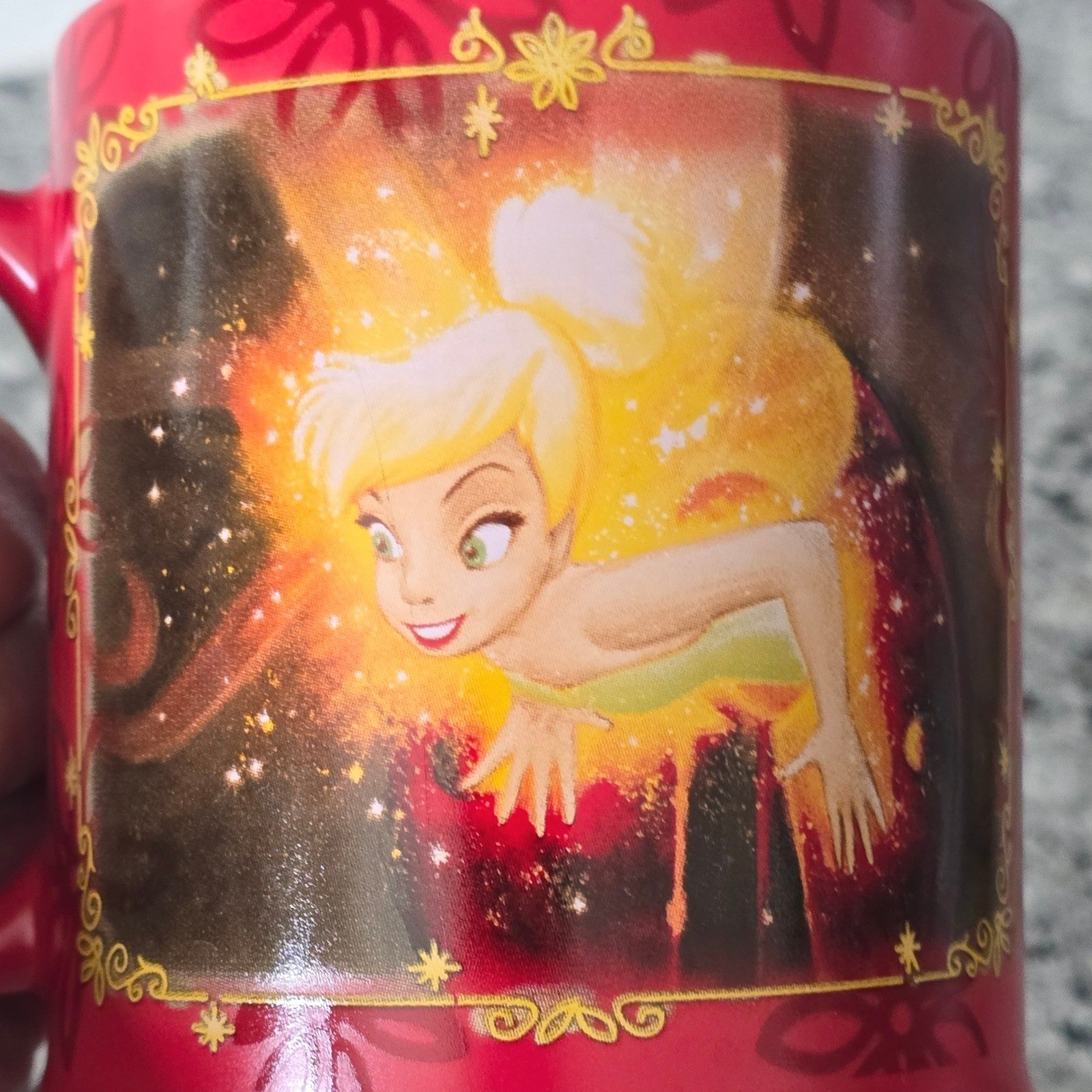 Disney Store Tinker Bell Peter Pan Classic Animation Coffee Tea Mug Red 12oz.