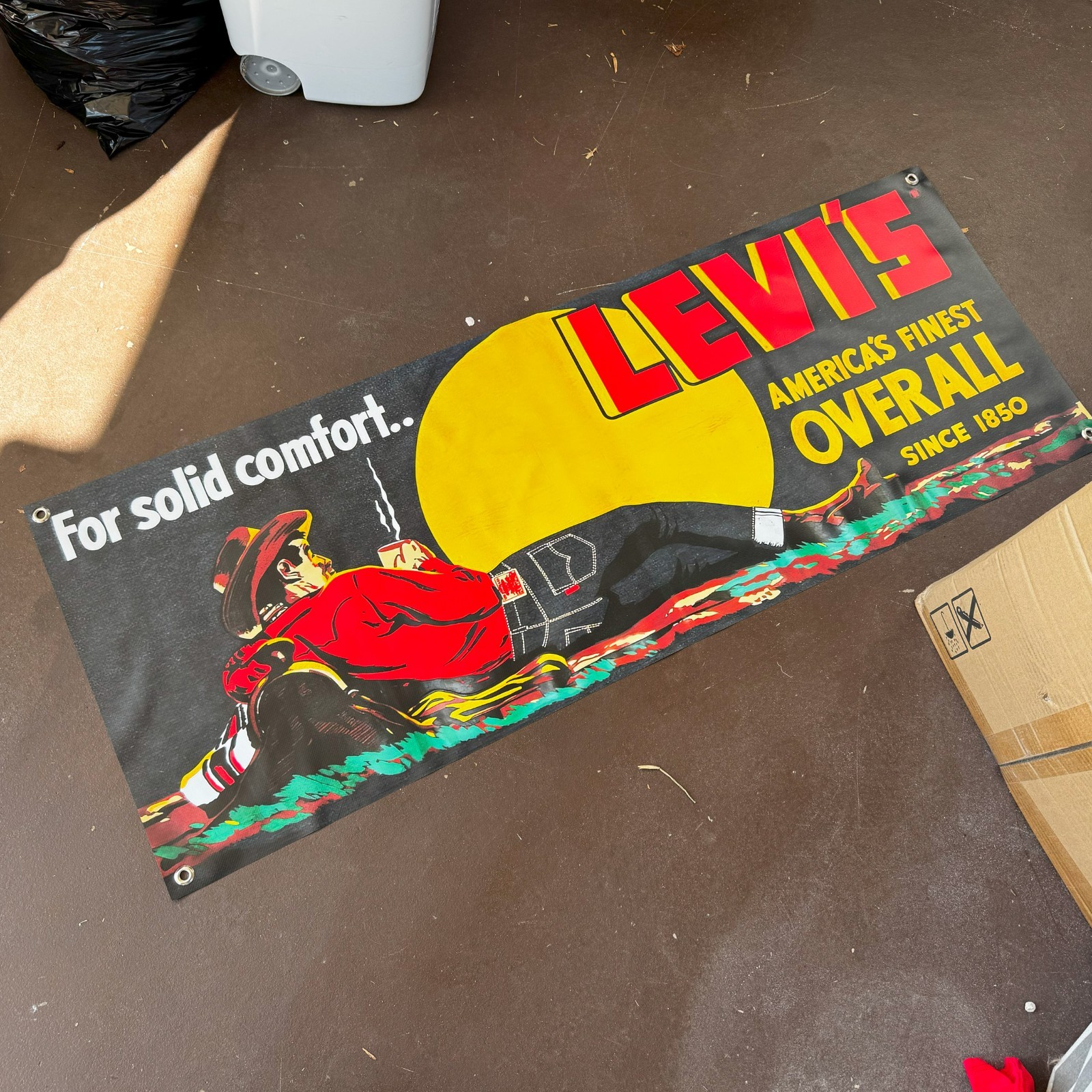 Levi’s “For Solid Comfort” Banner 4FT – Vintage Style 1930s Cowboy Ad Sign