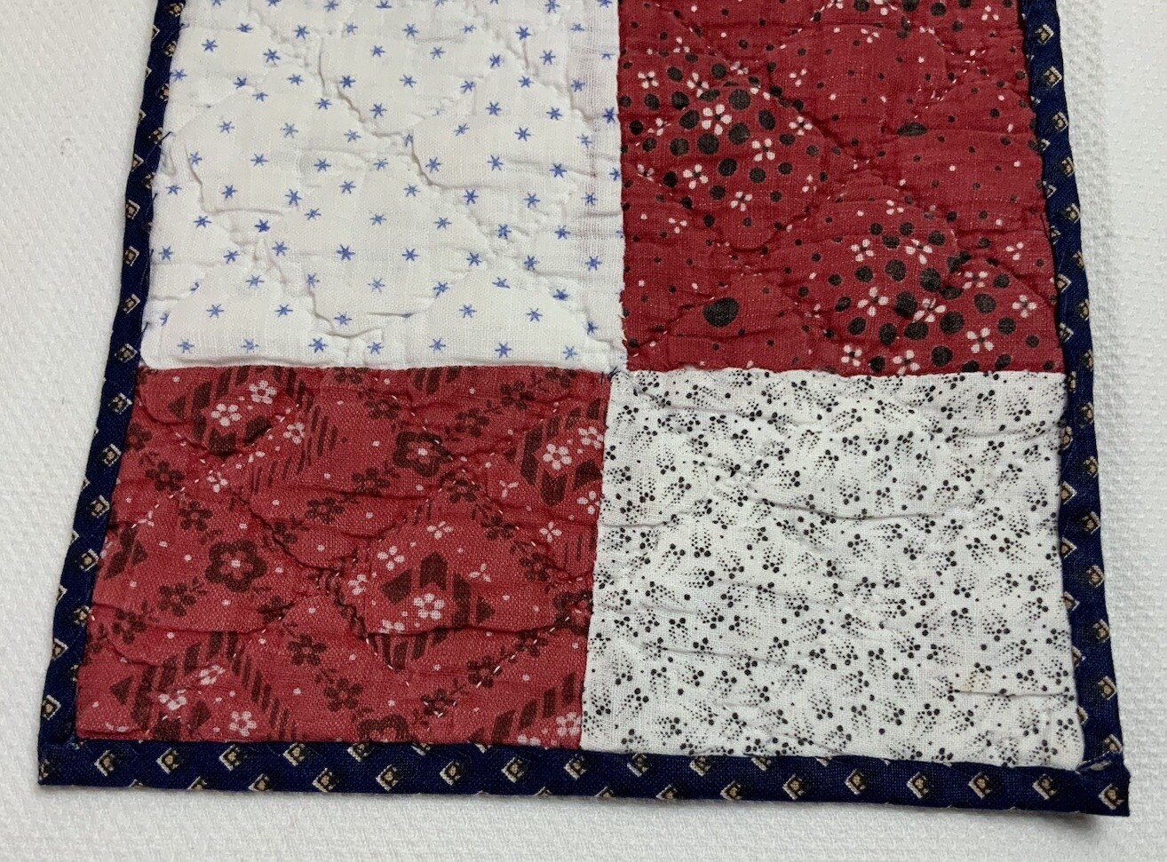 Antique Vintage Patchwork Quilt Table Topper Or Mini Doll Quilt, Four Patch, Red