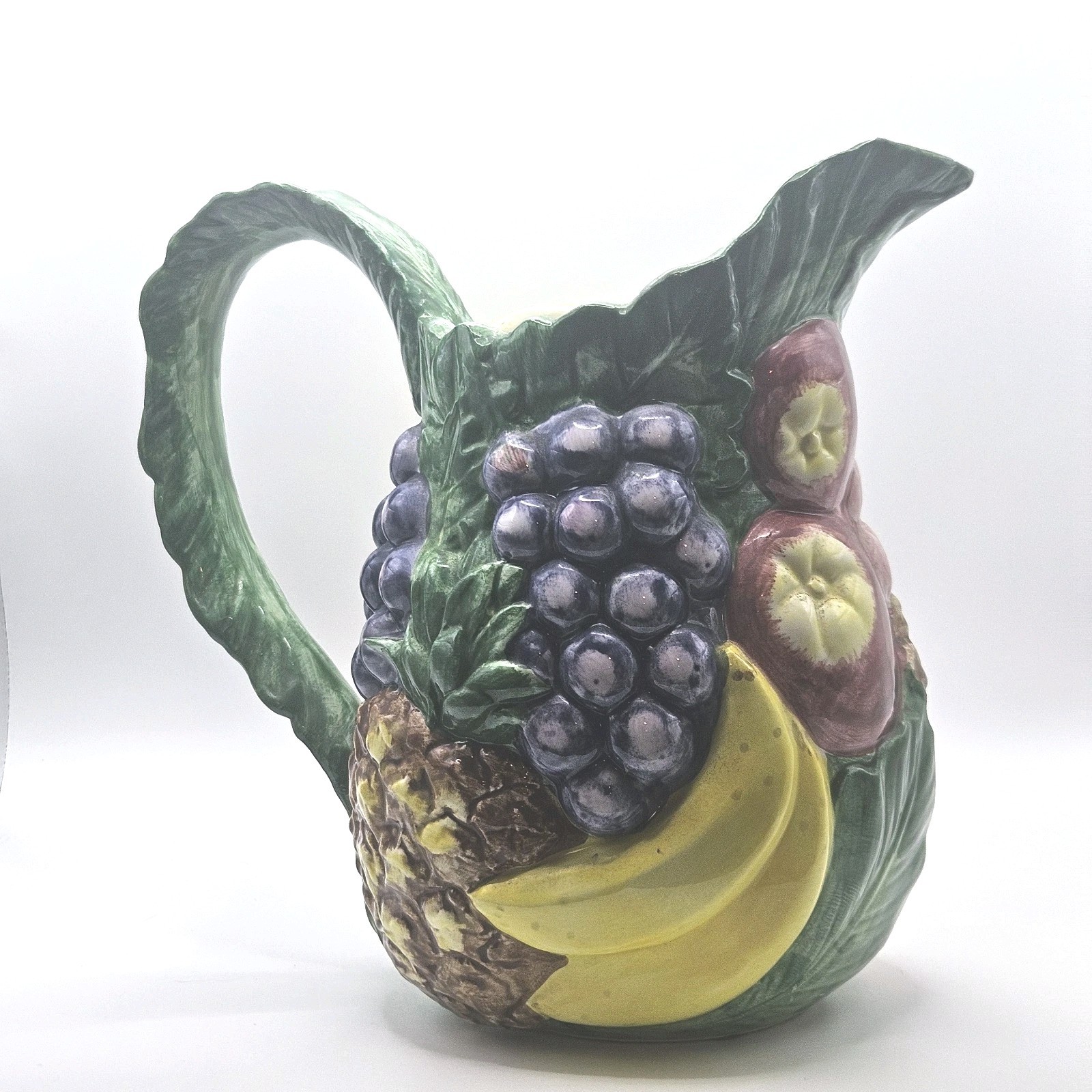 Vintage Fitz & Floyd 1988 Ceramic Fruit Pitcher 1.75 Qt Grapes Pineapple Bananas