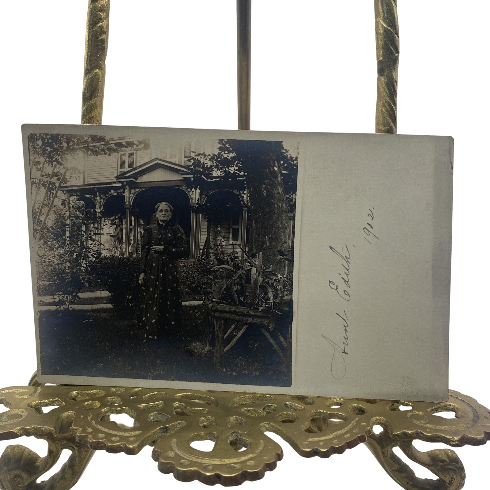 Antique 1902 Aunt Edith Yard Portrait RPPC Real Photo Postcard USA 3.5×5.5