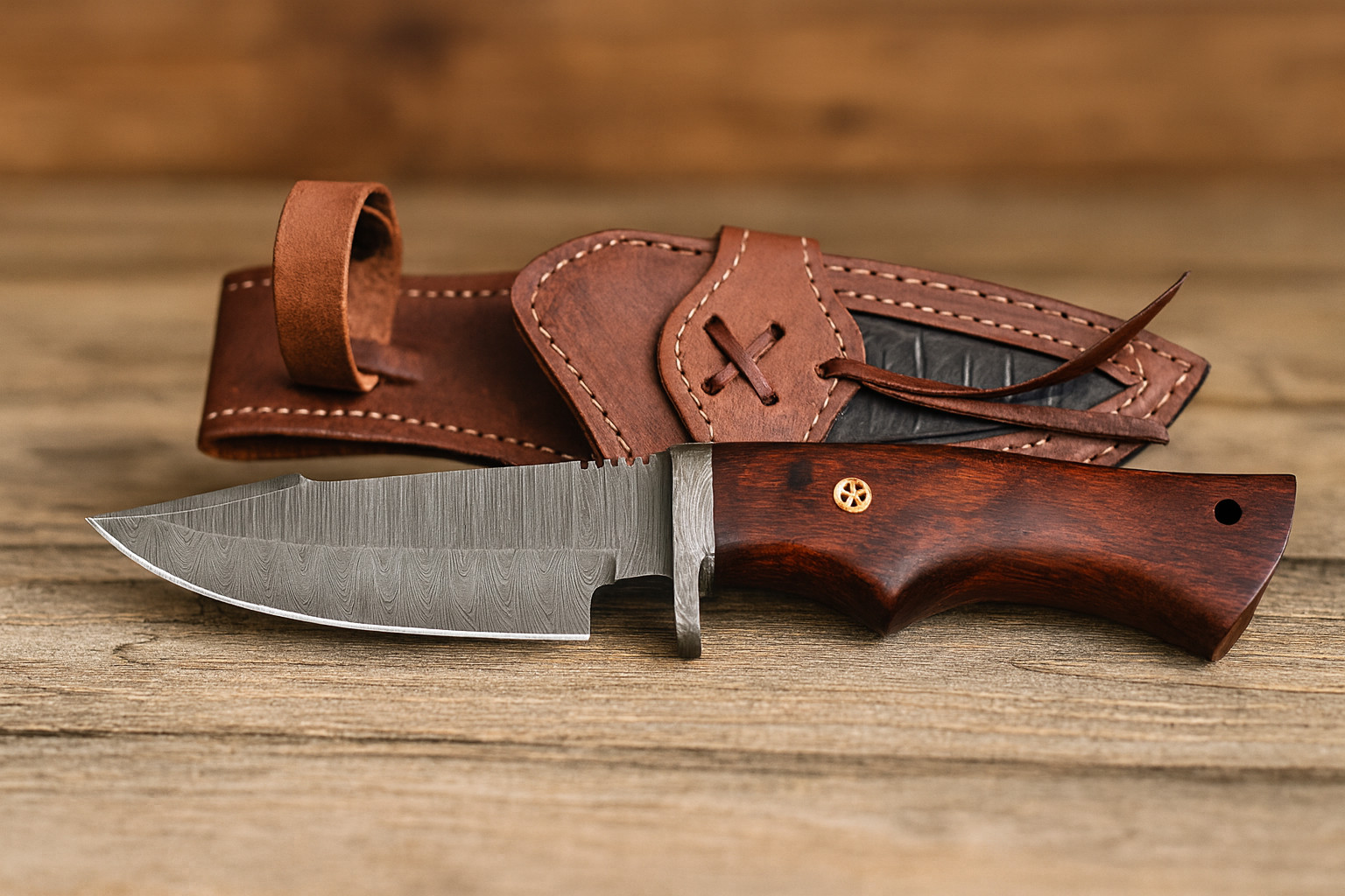HANDFORGED CUSTOM HUNTING SKINNING COWBOY KNIFE WITH WOOD HANDLE & SHEATH