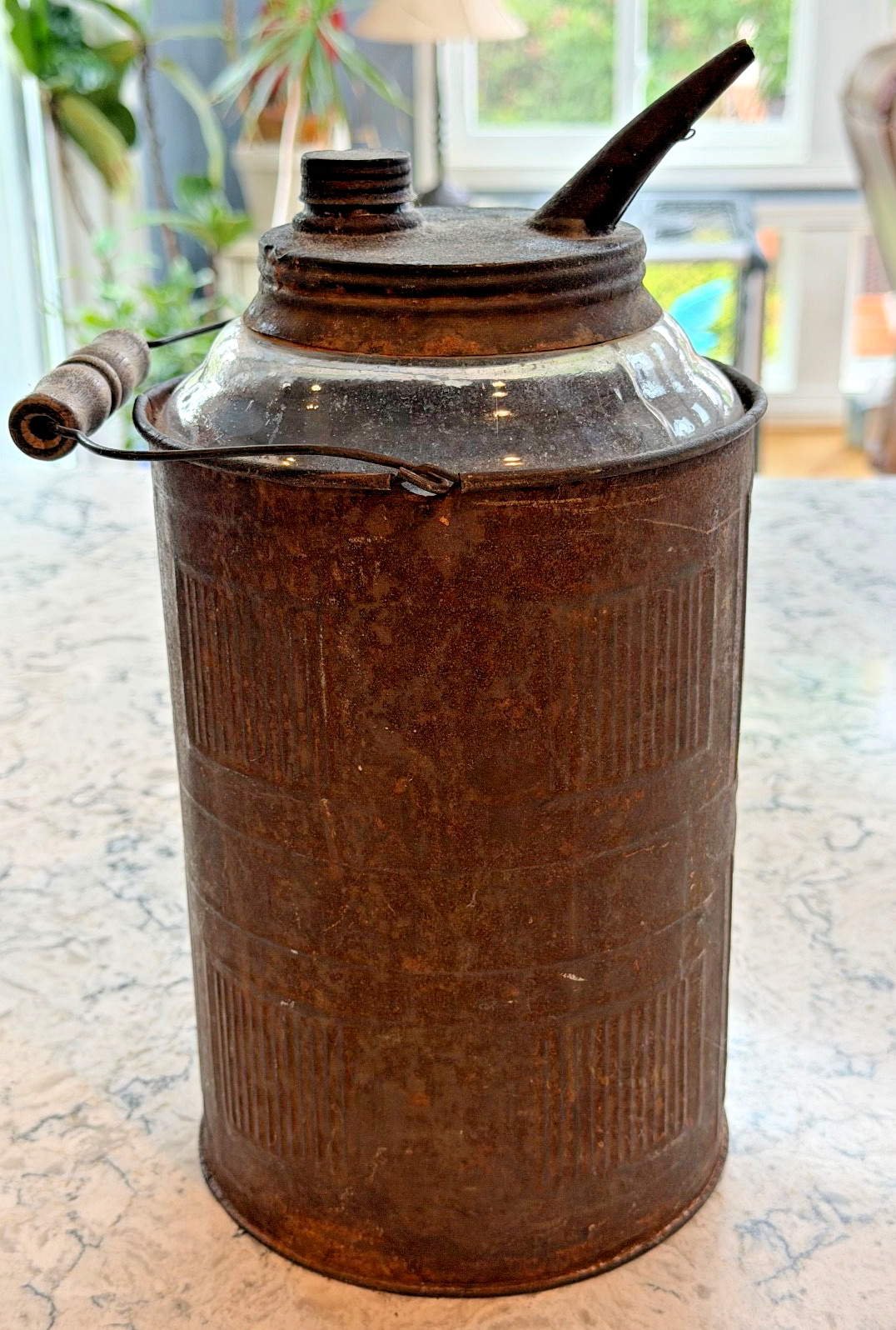 Antique “Dandy” Metal and Glass Kerosene Fuel Storage Container Lamp Filler