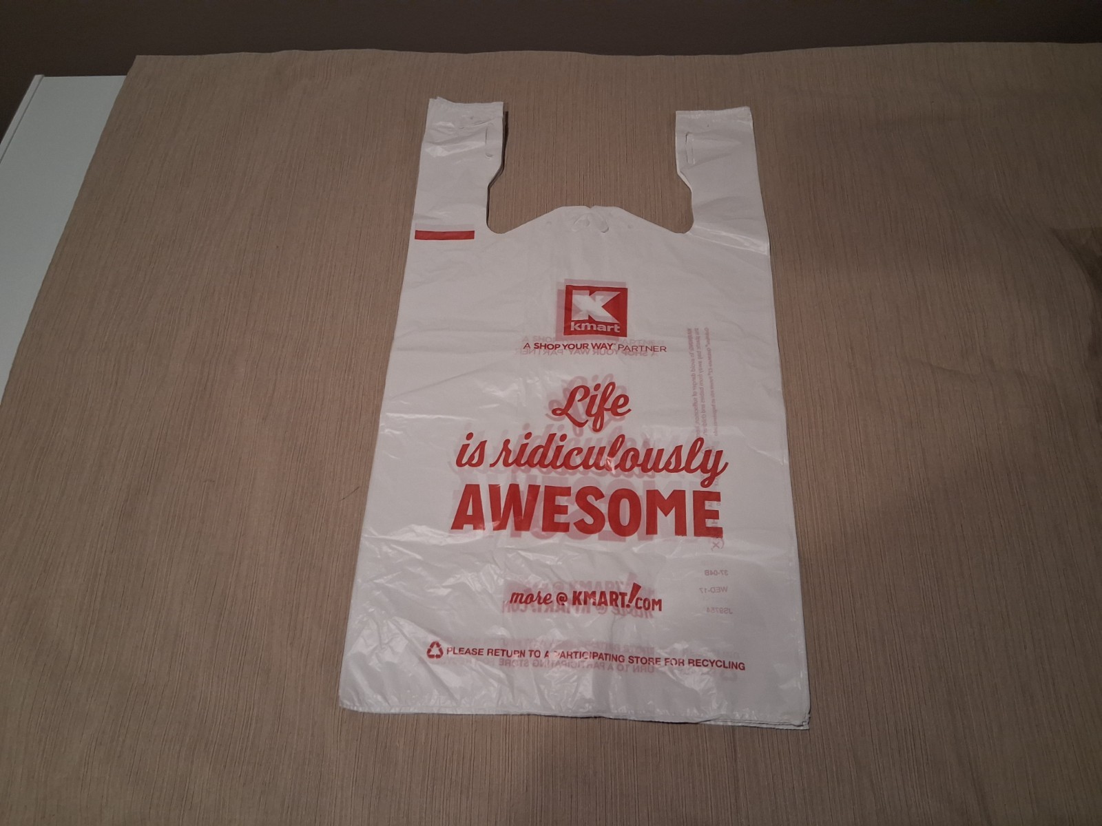 10- KMART 12″ x 20″ PLASTIC SHOPPING BAGS “Life is ridiculously AWESOME”