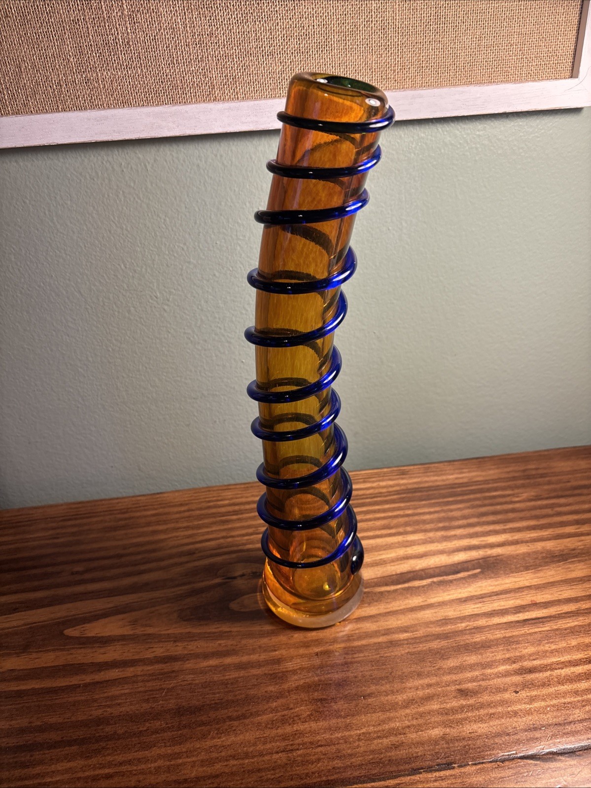 Art Deco VASE w/ APPLIED GLASS SWIRL Corkscrew GORGEOUS ART GLASS  13.5″
