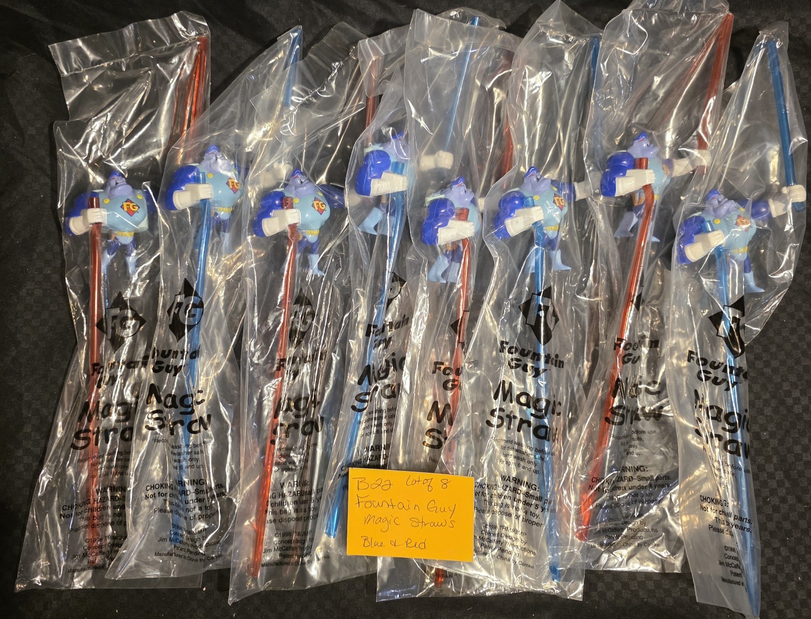 Lot Of 8 Fountian Guy Magic Straws 1998 Red And Blue
