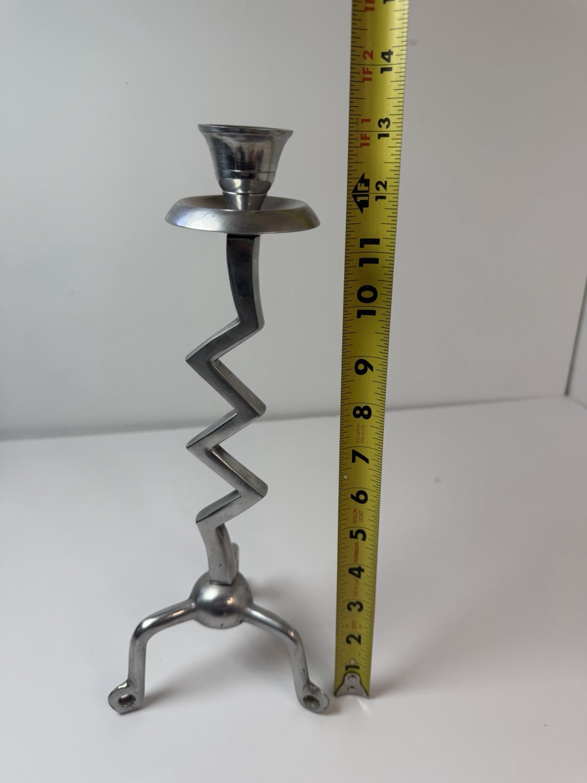 Postmodern Aluminum Zigzag Zig Zag Squiggle 13″ Candleholder Candlestick MCM Art