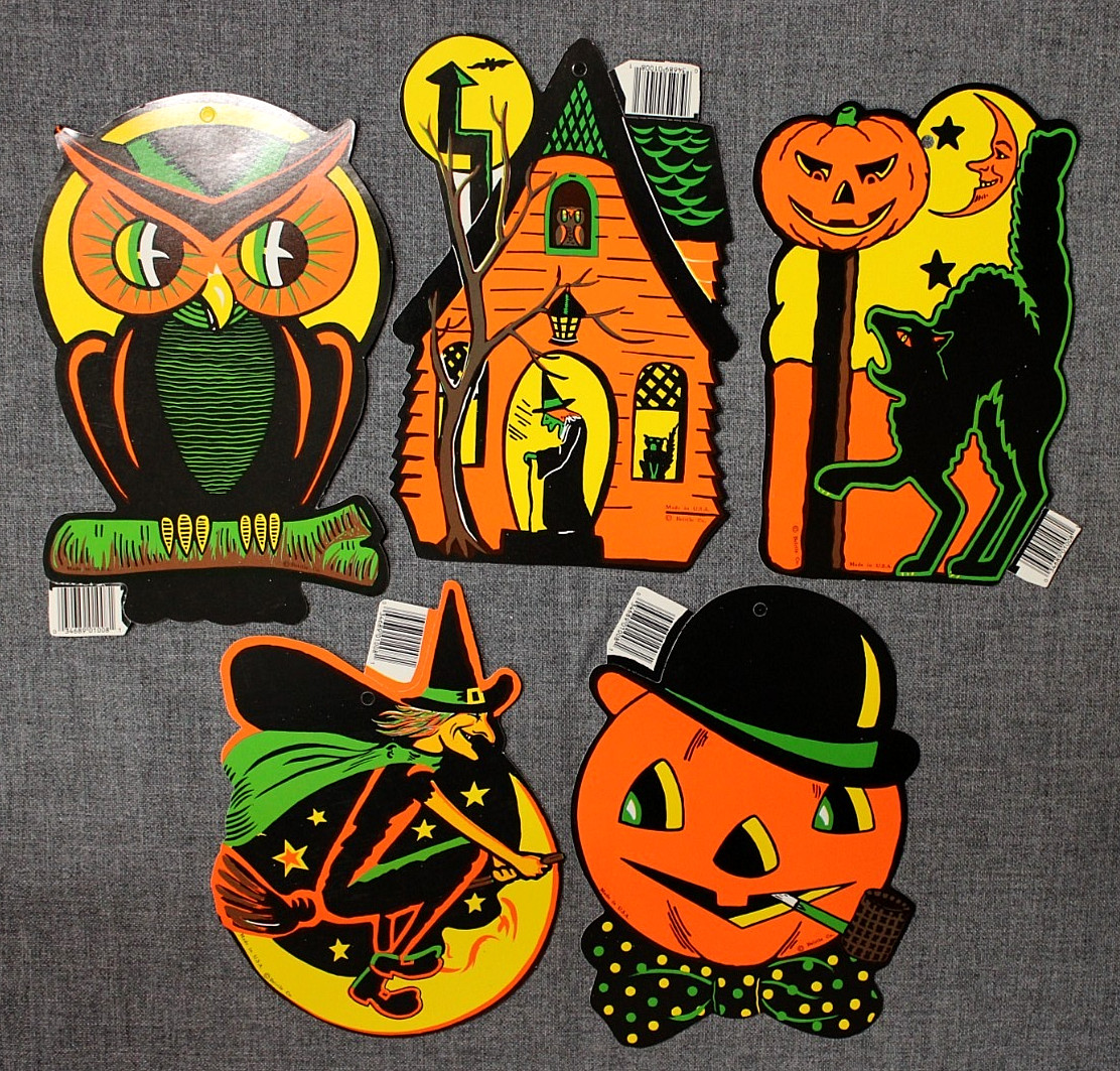 NWT! BEISTLE USA Set of 5 Halloween Cutouts, Owl Witch Pumpkin 9″ Tall UNUSED
