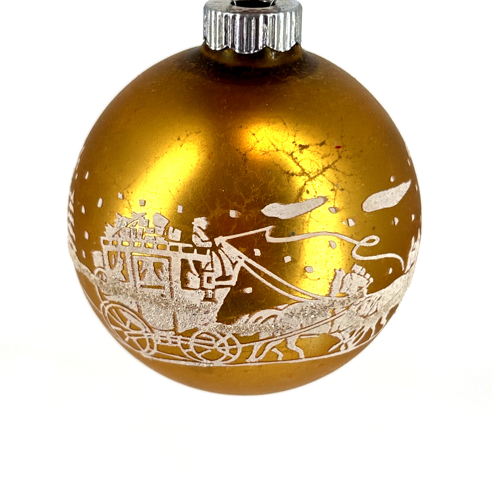 Vtg Mercury Glass Horse Drawn Carriage Stencil Ornament Shiny Brite Gold