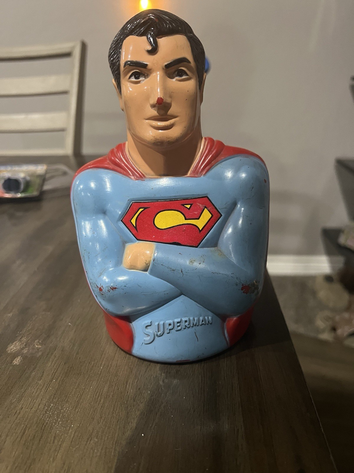 Vintage 1974 Mego Superman Plastic Coin Bank Bust No Plug