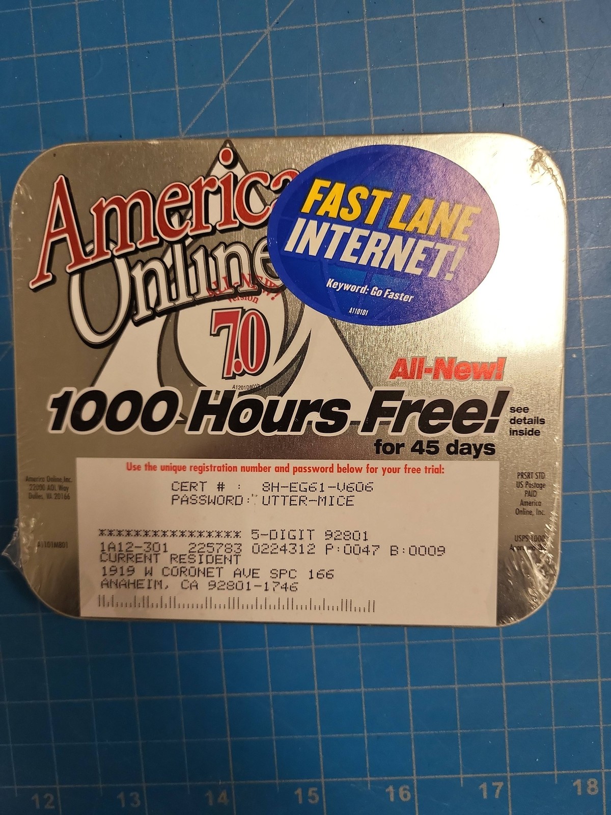 America Online AOL Version 7.0 Software Vintage Internet Access 1000 Hours
