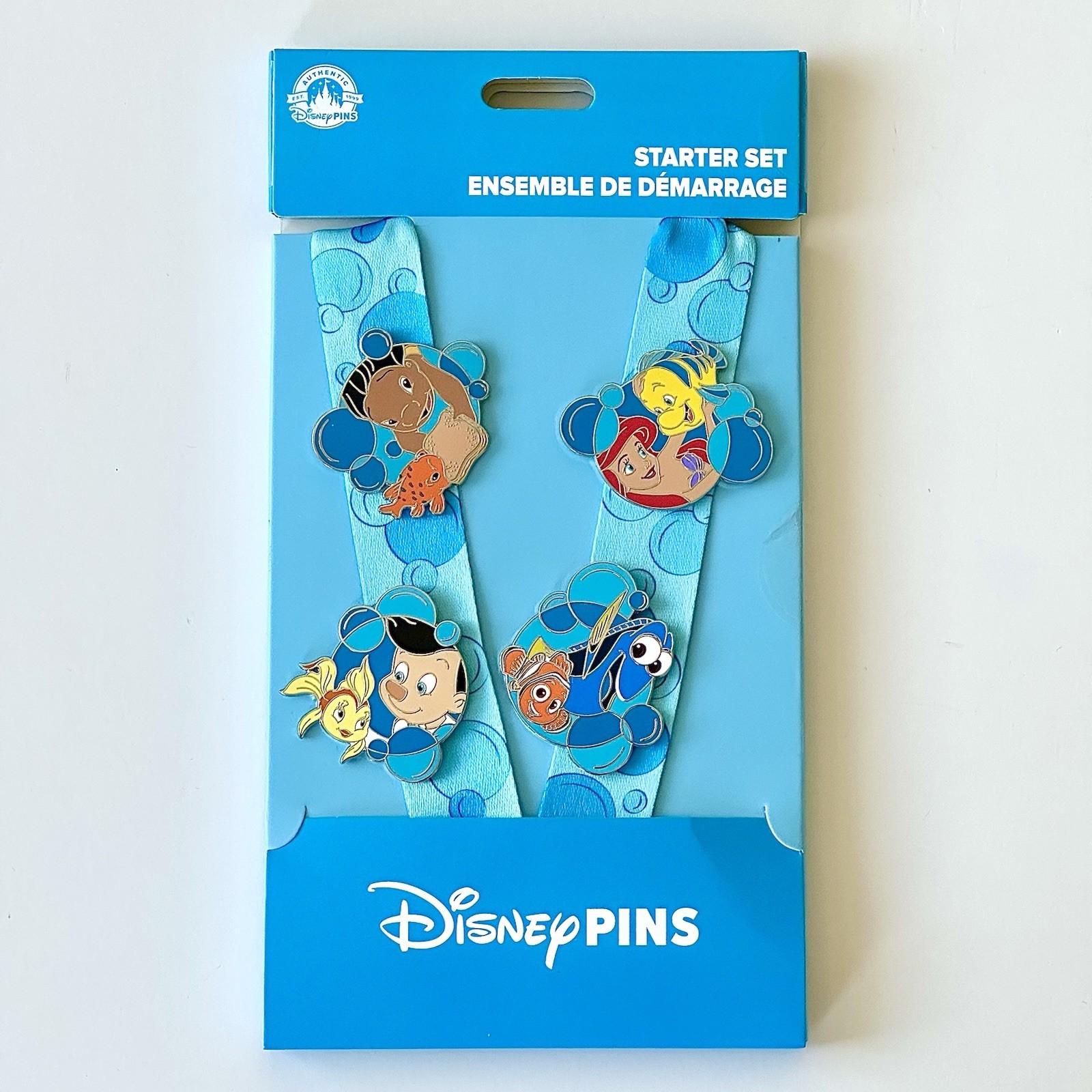 Disney Starter Set Bubble Ariel Flounder Lilo Pinocchio Finding Nemo Lanyard Pin