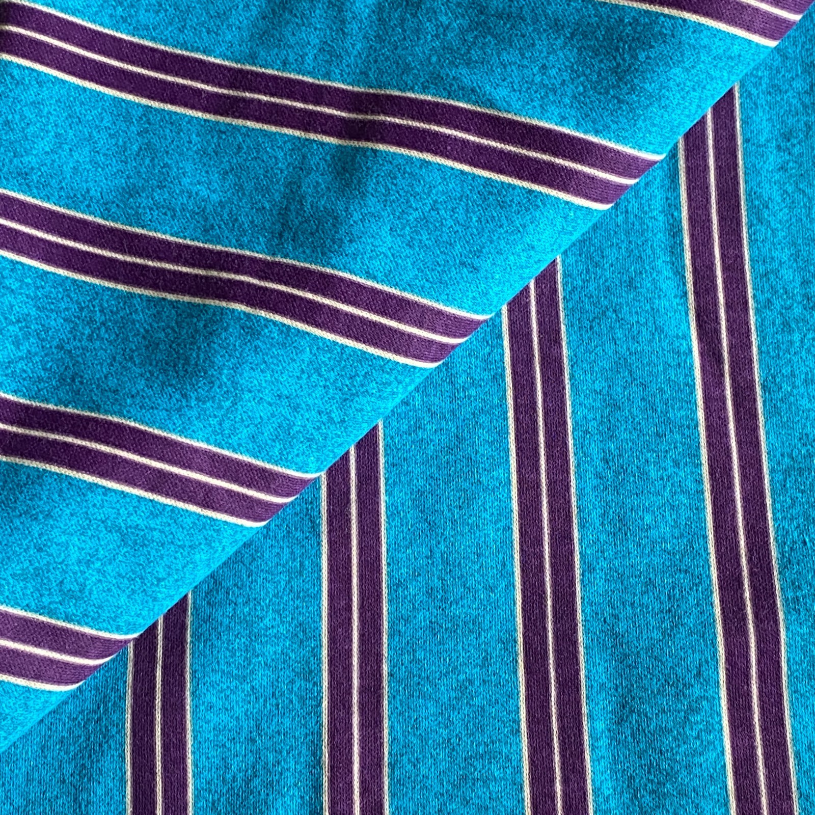 1.3 YD 90s Vintage Stripe Knit Fabric Turquoise Purple