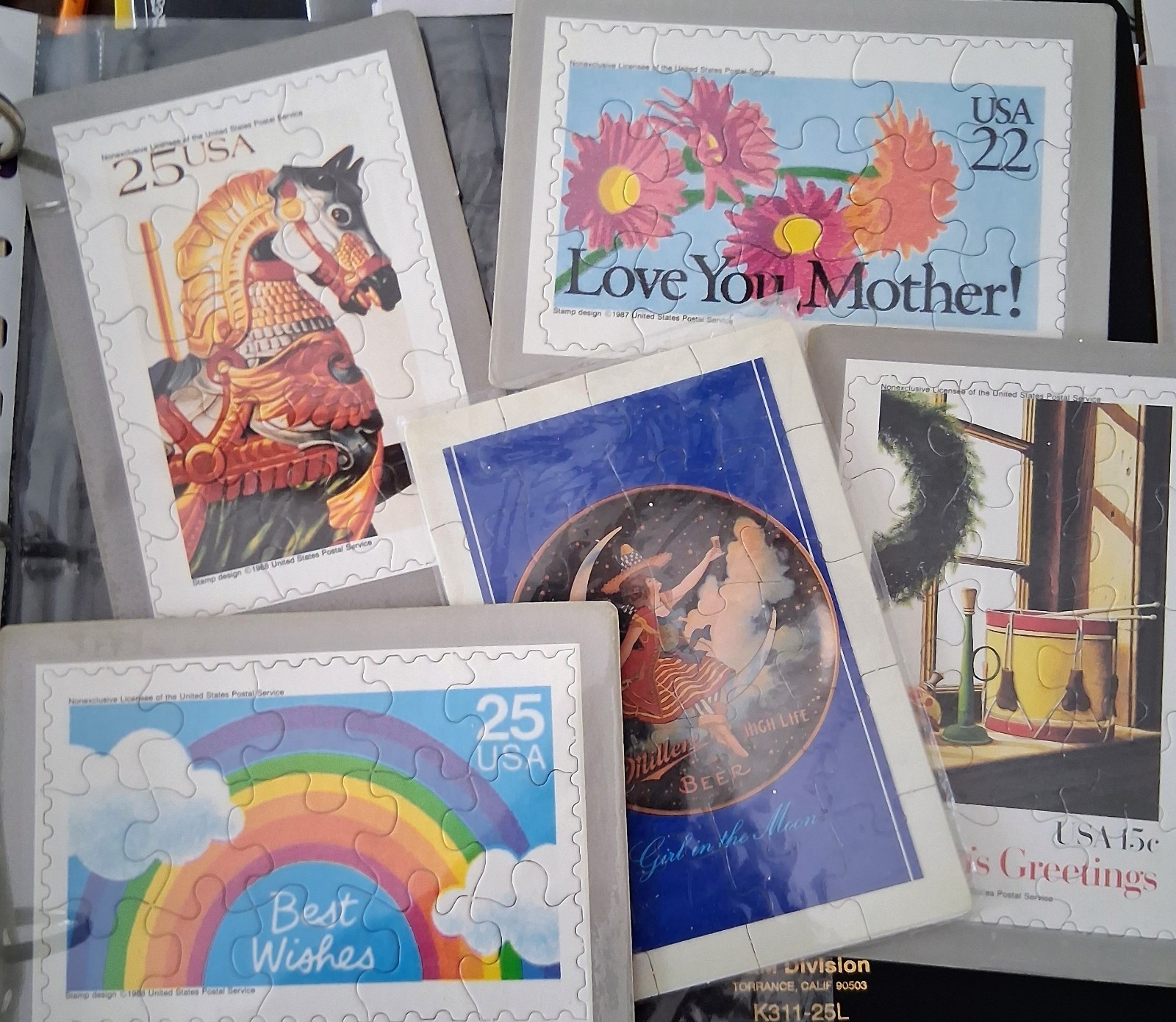130+/- Postcards USPS Stamps: Santas w/Postage, 50 States in Album, Sleeves