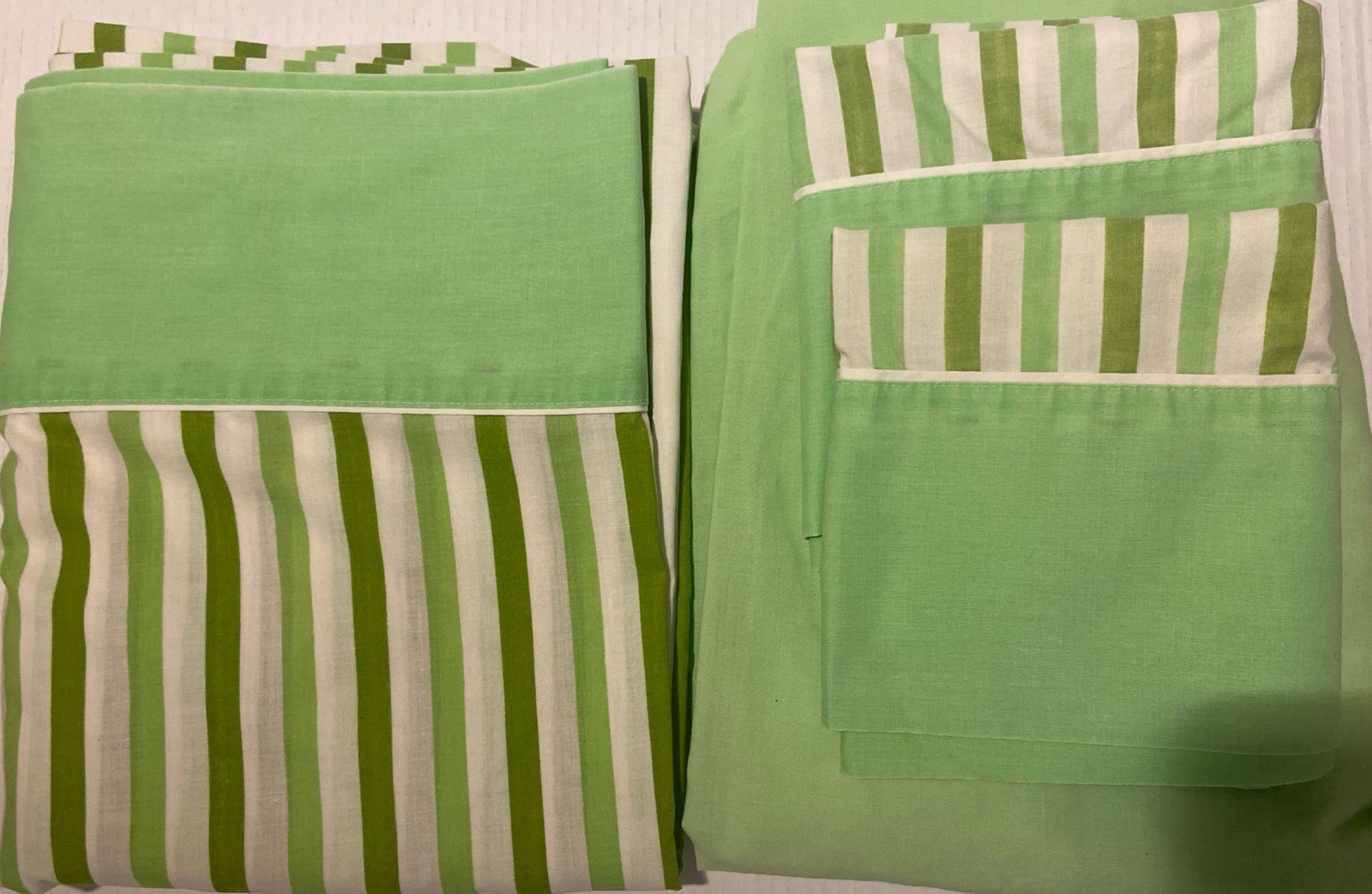 Vintage Cannon Monticello FULL Sheet Set Green White Stripes MCM