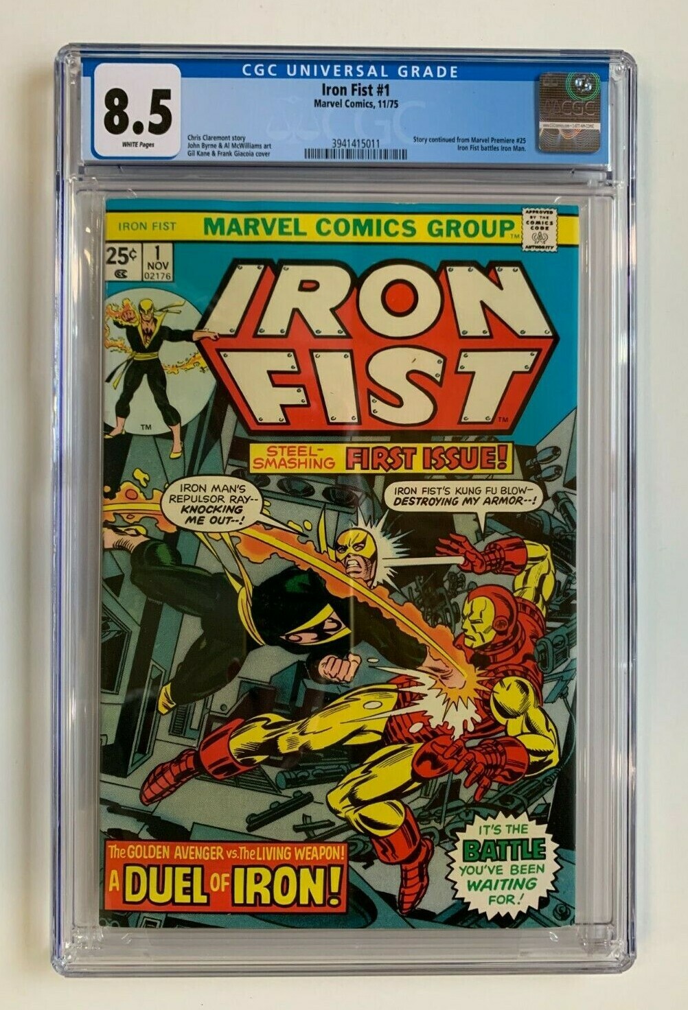 IRON FIST #1, Marvel Comics, CGC 8.5, Gil Kane & Frank Giacoia cover, WHITE pgs.