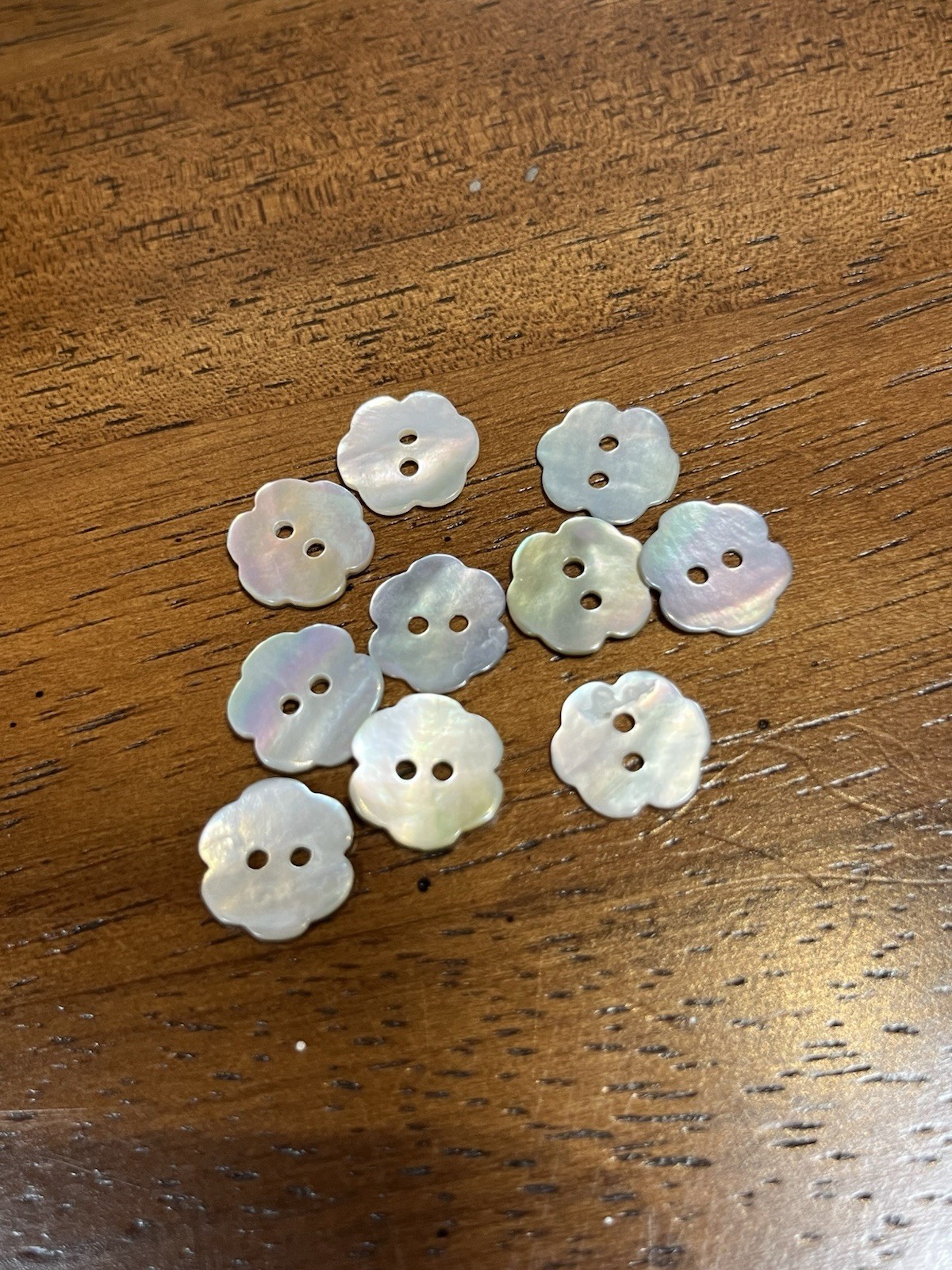10 Antique Flower Old Stock Mother of Pearl 2Hole buttons 1/2 Inch