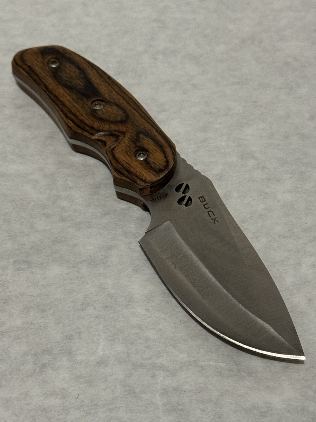 Buck hunting, camping knife. Stainless steel, solid wood handle, full-tang.