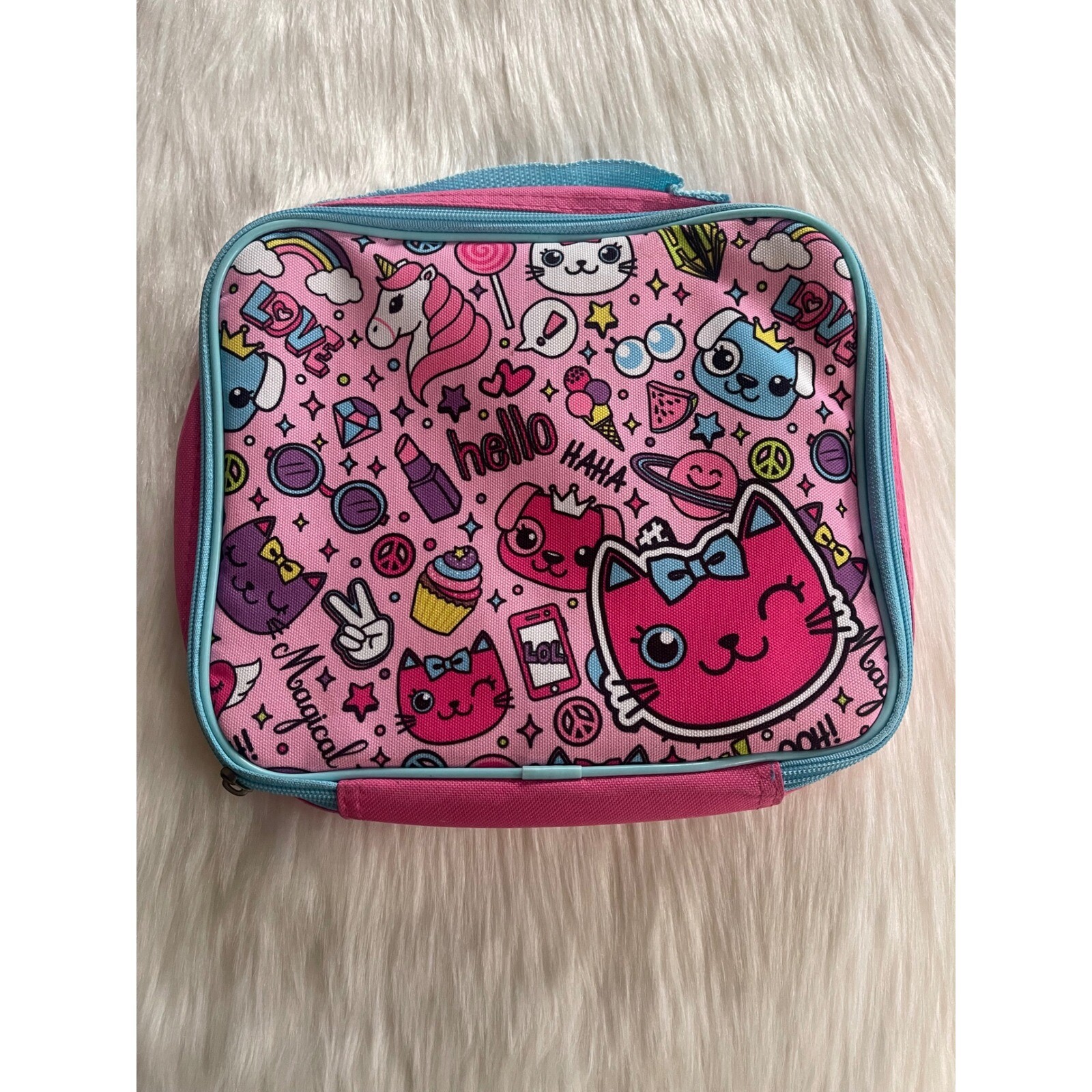 Cat Dogs Pink & Multicolor Girls Boys Kids Lunch Box Used